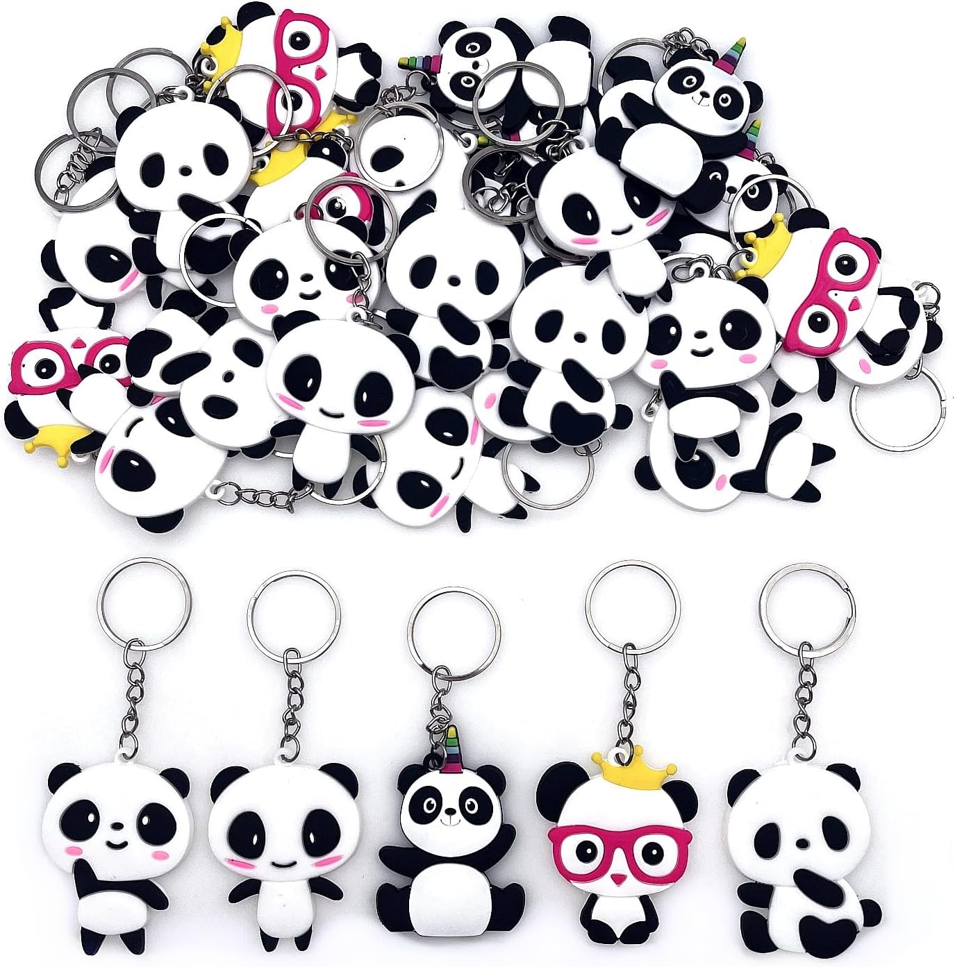 JZK 30x Panda keyrings keychains, panda themed birthday party favours, Chinese theme party bag fillers, panda lover party giveaways thankyou gift, panda accessory gift gadget