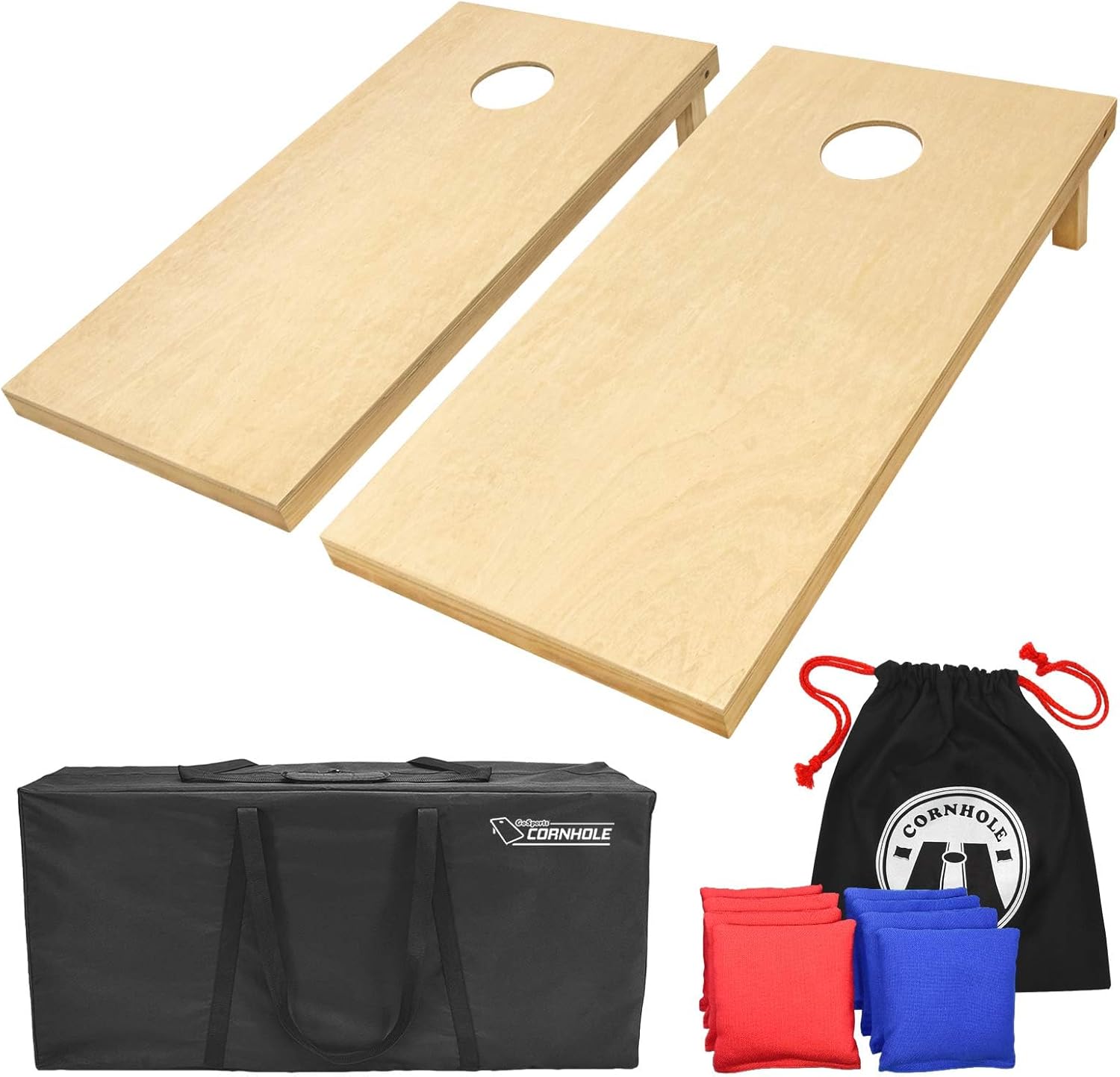 GoSports Premium Solid Wood Cornhole Set - Choose 4'x2' or 3'x2' Game Boards, Includes 8 Corn Hole Toss Bags