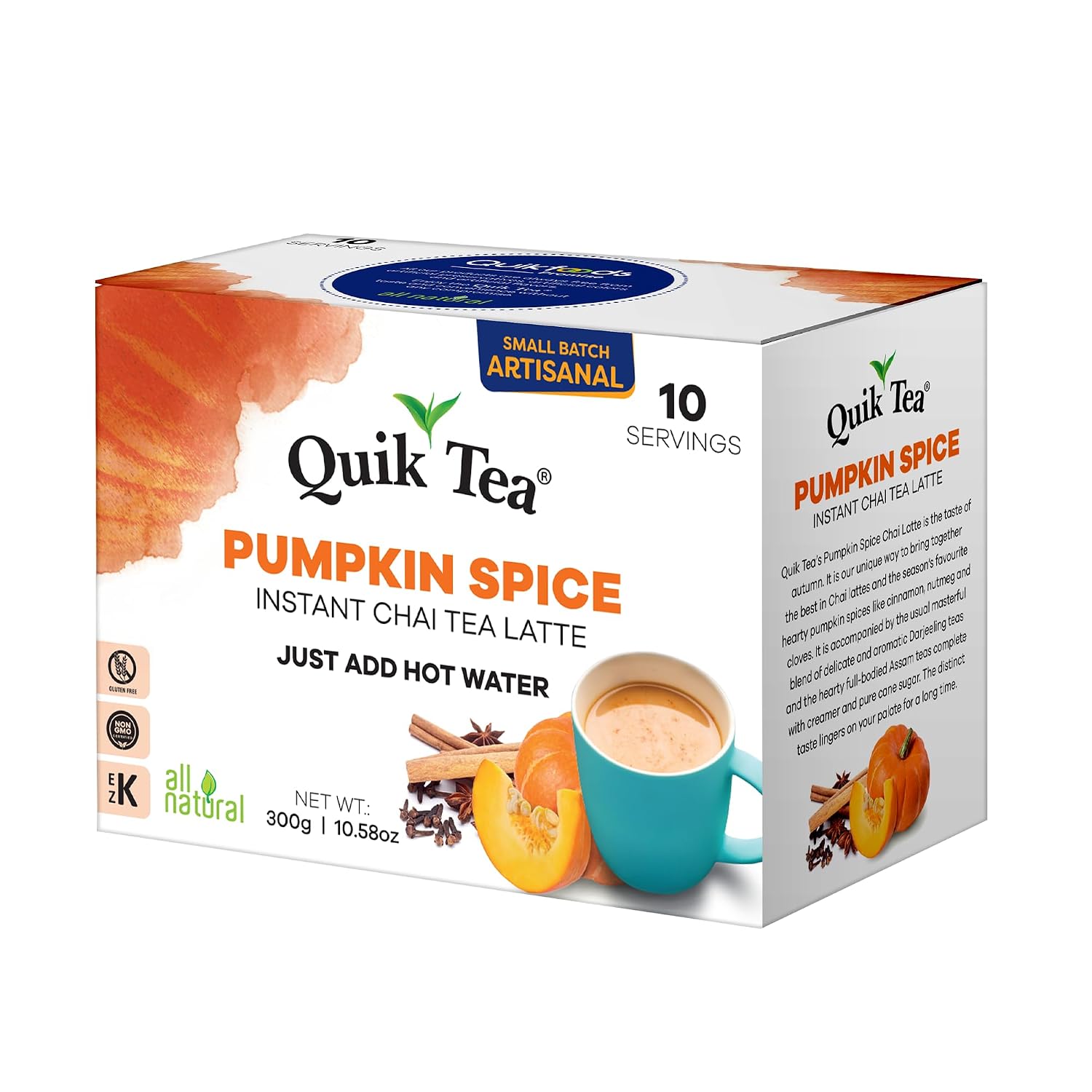 QuikTea Instant Chai Tea Latte Mix, Pumpkin Spice, 10 Sachets