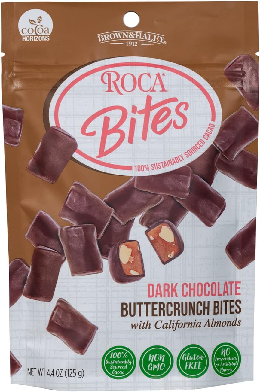 Roca Dark Chocolate Bites, Chocolate Candy Buttercrunch Bites with California Almonds, Dark Chocolate, 4.4 Ounces (Pack of 1) (4.4 Ounce (Pack of 1) )