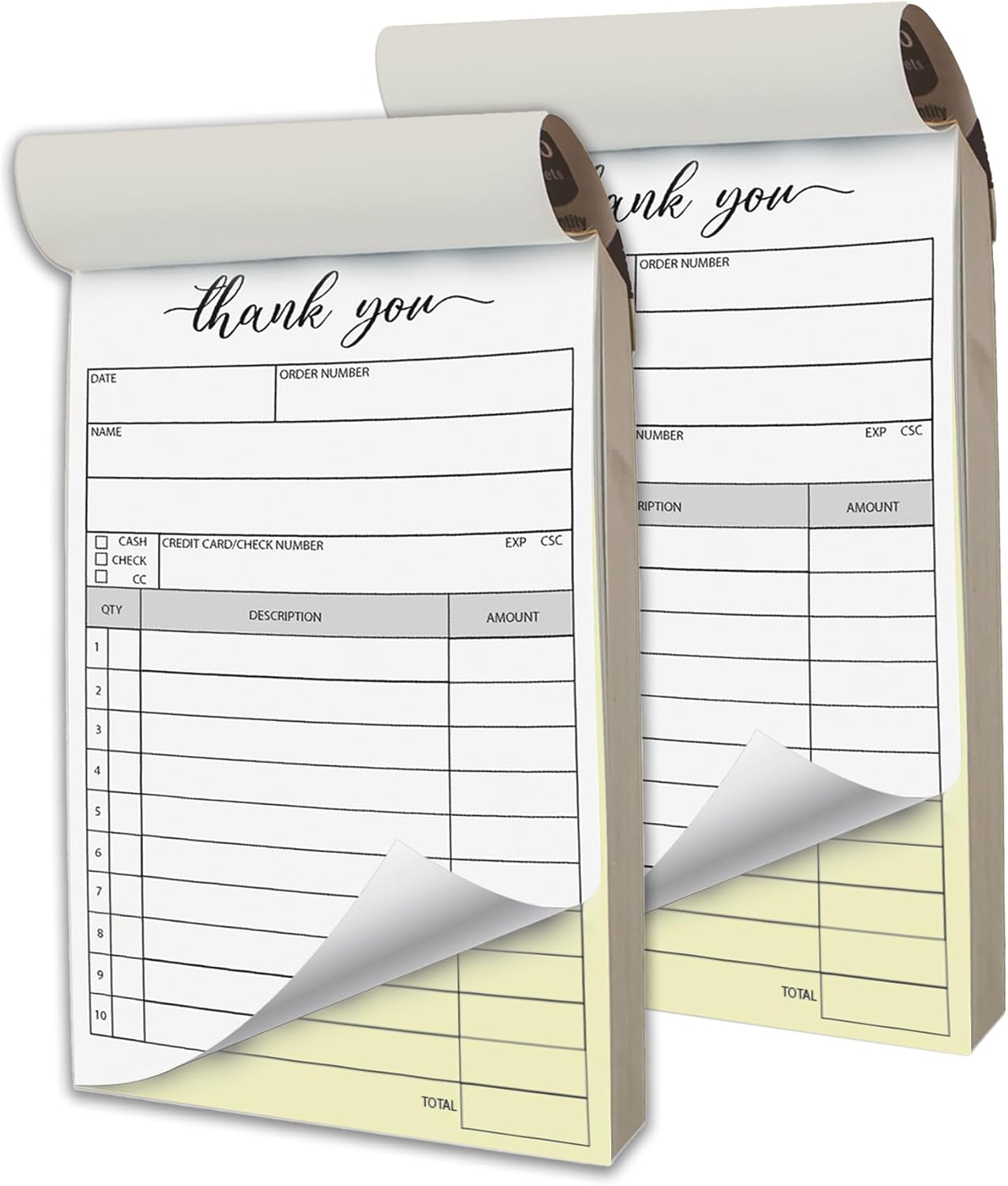 Herzii Prints - 2 Pack Receipt Pad, 3.4x5.5 Handheld - Receipt Book with Carbon Copies - Invoice Book for Small Business, Sales Order Book, Receipt Booklet. 2-Part Carbonless (50 Sets) White/Yellow