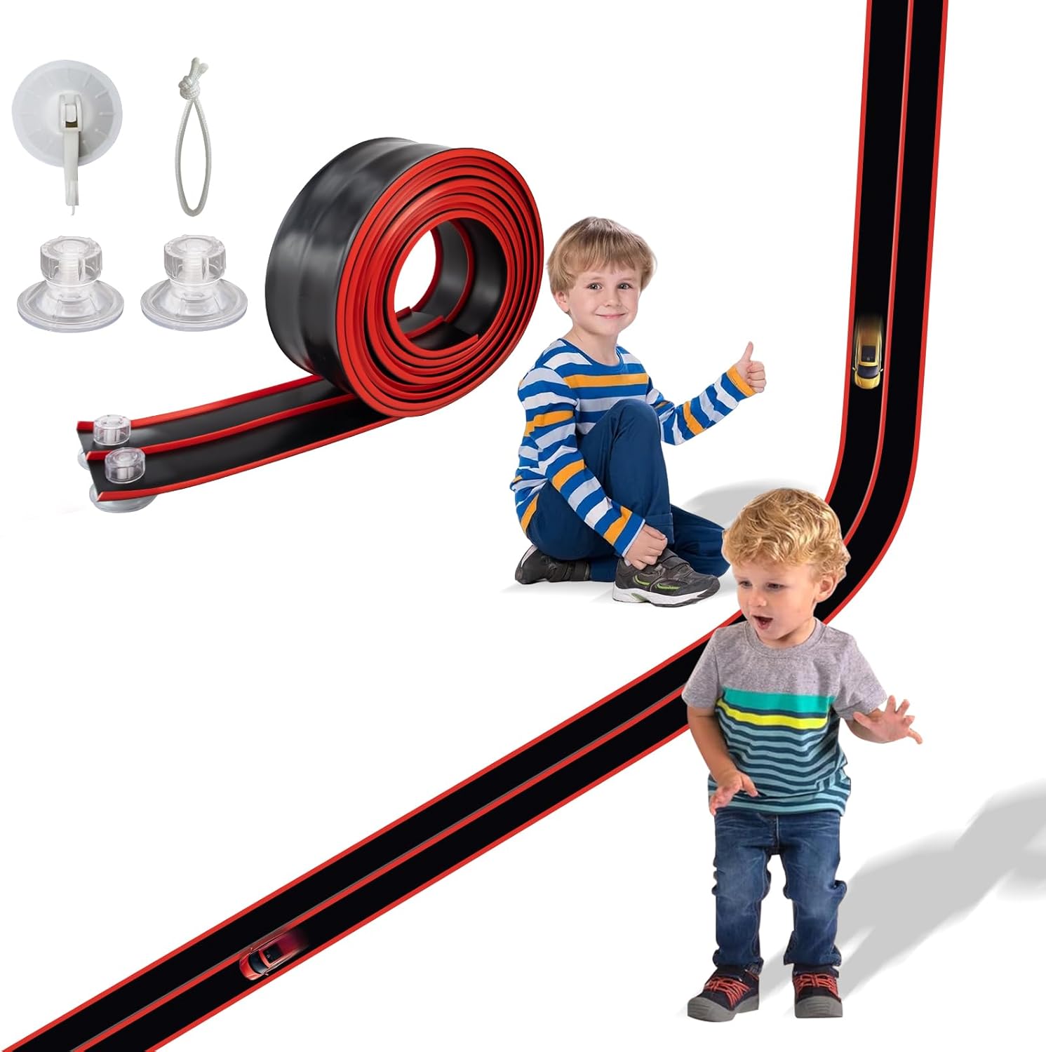 Flex Track 15 Ft Starter Set, Flexible Race Car Ramp Track for Ages 3 & Up with Suction Cups Compatible with Hot Wheels and Diecast 1/64th Cars