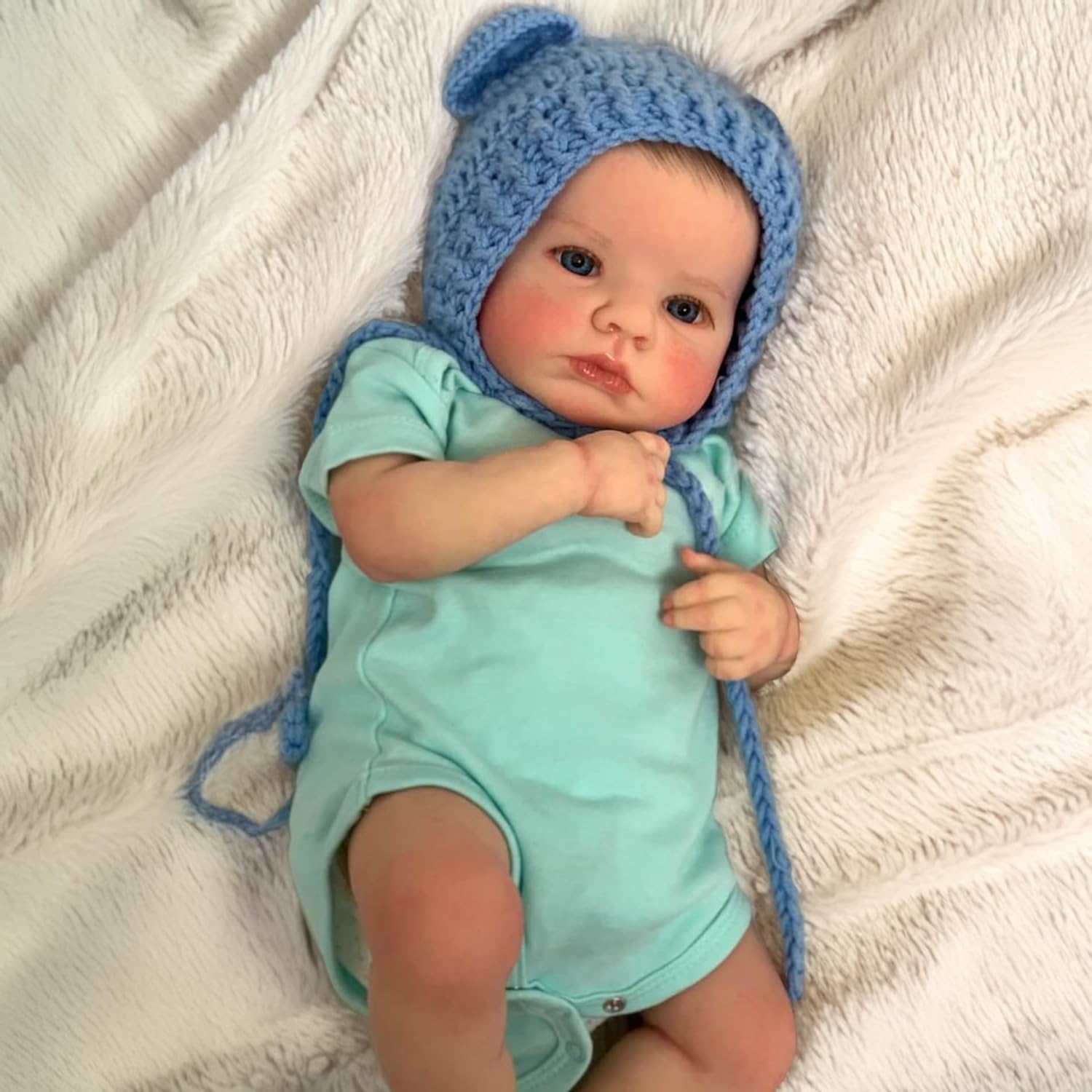 KAWAYII 20 Inch Newborn Baby Doll Open Eyes Reborn Baby Realistic Soft Vinyl Lifelike Reborn Boy Doll Soft Cloth Body for Newborn Babies Playmates