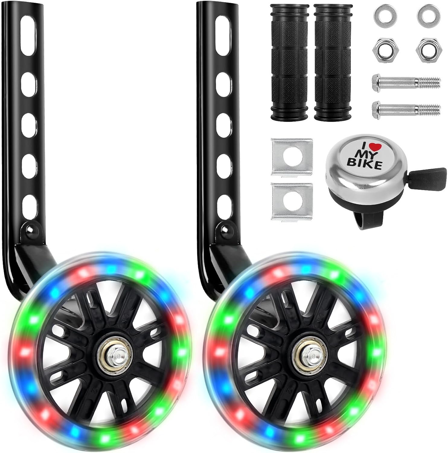 Foreverup Bicycle Training Wheels for Kids Bike, Bike Stabilizers Support Wheel Mute Flash Wheels with Adjustable Bicycle Stabiliser Mounted Kit for Childs Bike, for 12 14 16 18 20 Inch Bikes