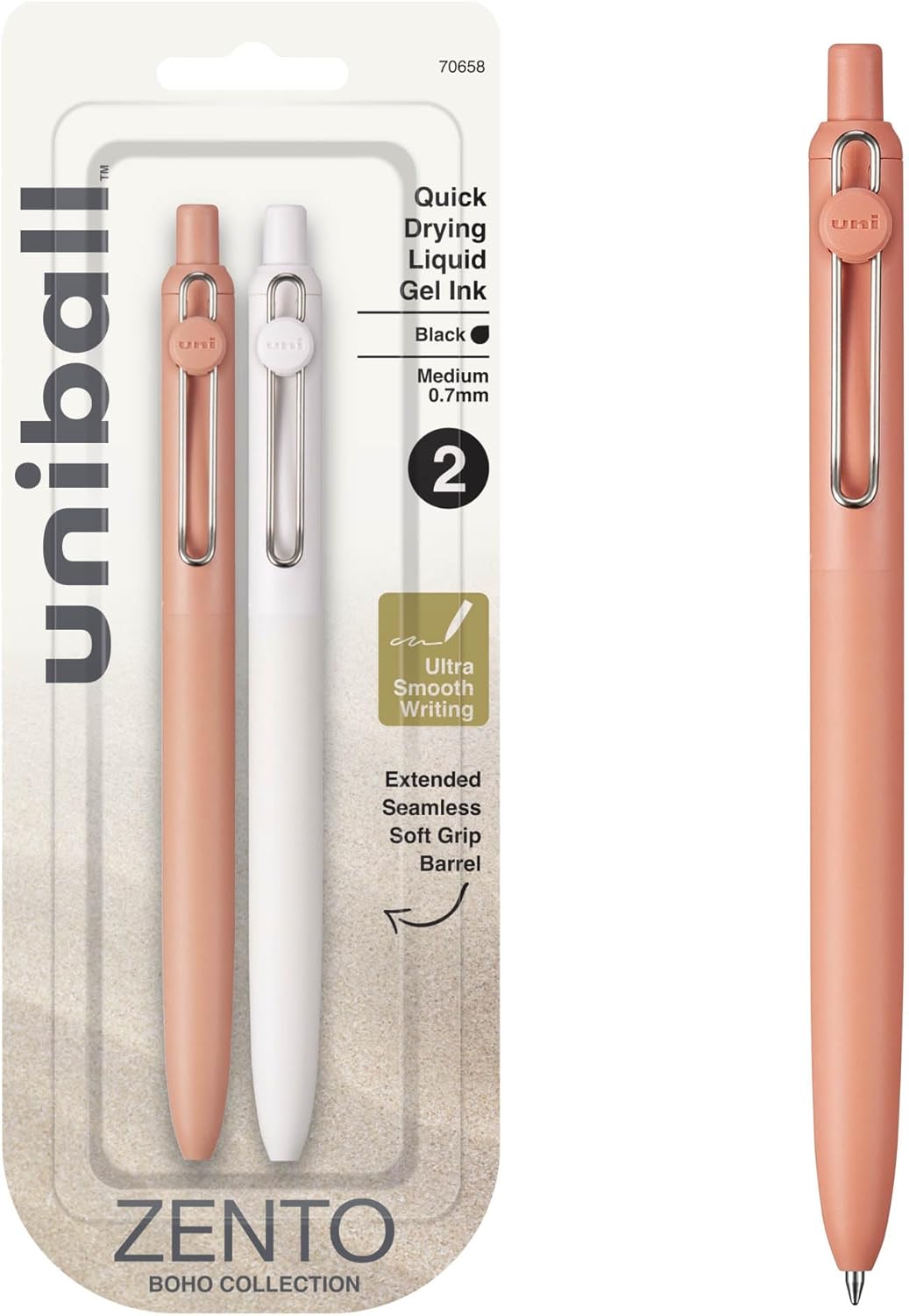 Uni-ball Zento Gel Ink Rollerball Pens, 2 Black Medium Point Smooth Writing Pens, Colored Japanese Pens, Boho Colors