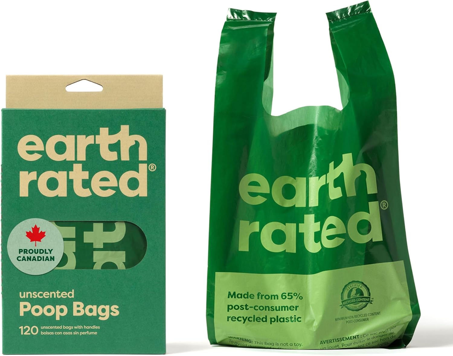 Earth Rated Dog Poo Bags with Handles, Easy Tie and Guaranteed Leakproof, Unscented, 120 Bags