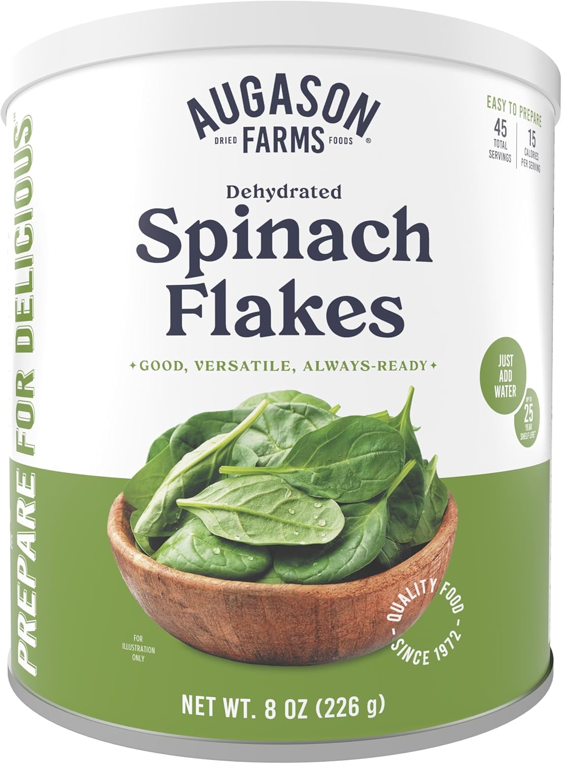 Augason Farms Dehydrated Spinach Flakes Can, Emergency Food Supply, Everyday Meals, 45 Servings