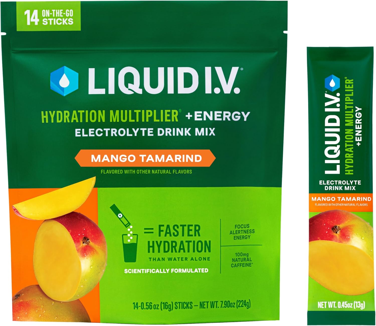 Liquid I.V.® Hydration Multiplier +Energy - Mango Tamarind | Electrolyte Powder Drink Mix | 1 Pack (14 Servings)