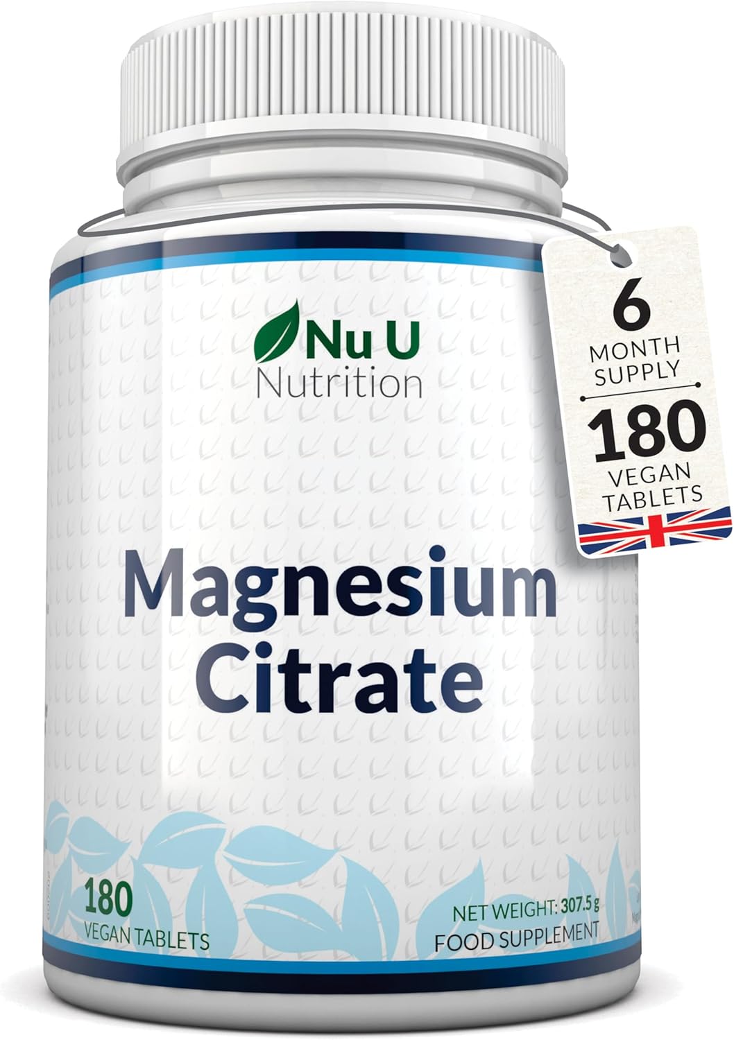 Magnesium Citrate 700mg - 180 Vegan Tablets - 6 Month Supply - 200mg of Elemental Magnesium Tablets - Made in The UK - Nu U Nutrition