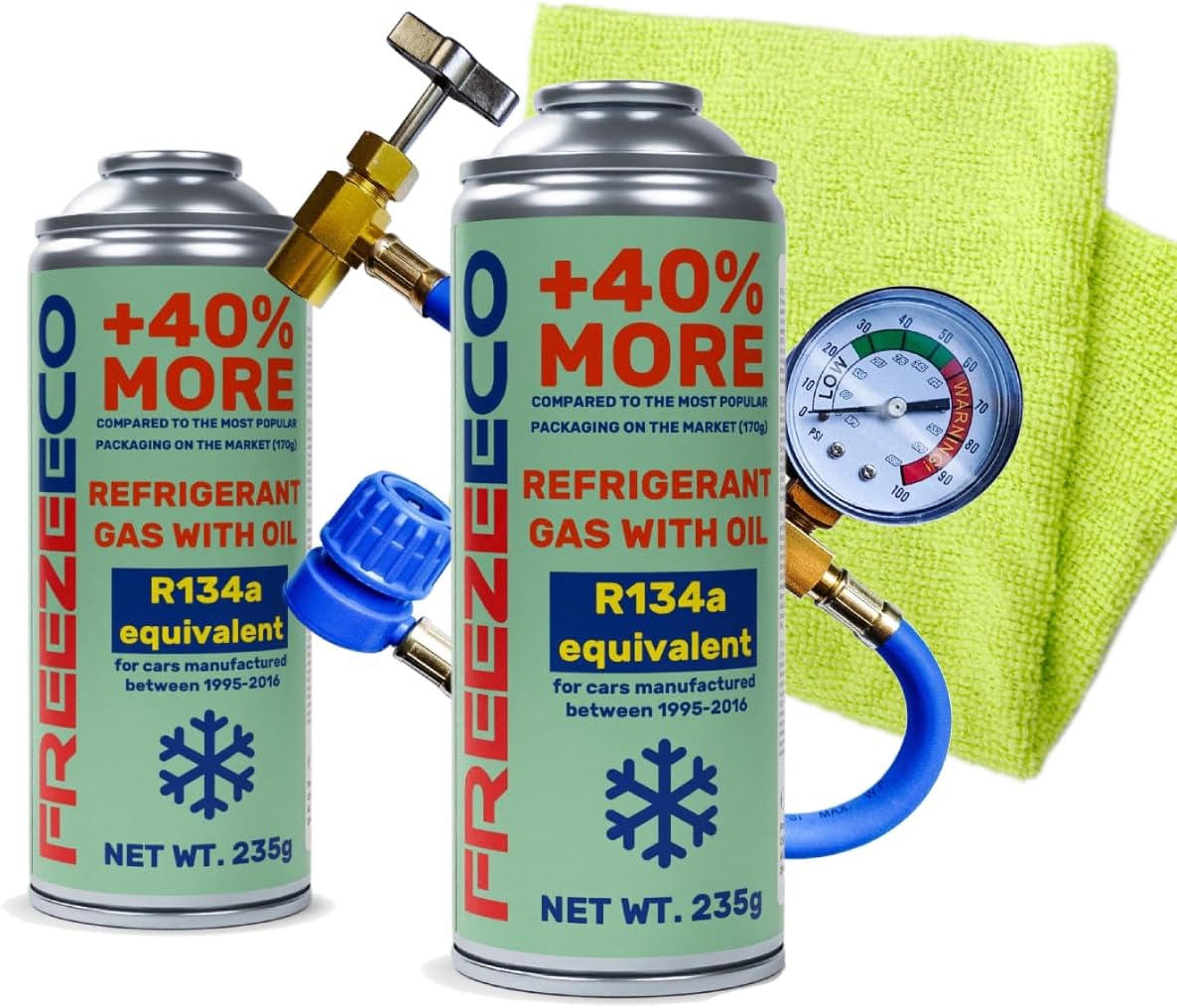 2 x 2-in-1 Replacement Refrigerant R134a A/C with Oil + Hose + Cloth