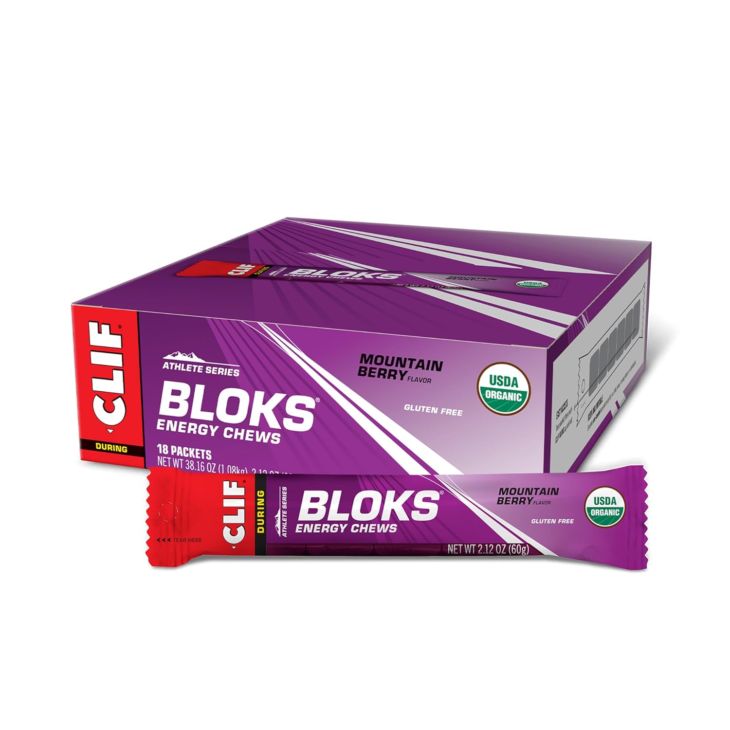CLIF BLOKS - Mountain Berry Flavor - Energy Chews - Non-GMO - Plant Based - Fast Fuel for Cycling and Running - Quick Carbohydrates and Electrolytes - 2.12 oz. (18 Count)