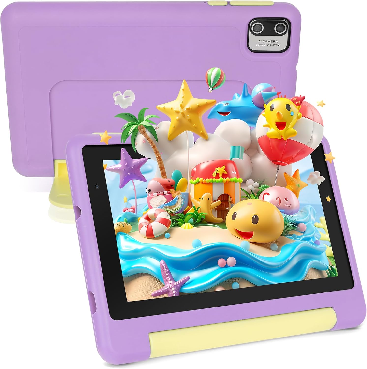 Hakaug Kids Tablet 7 inch Tablet Kids Android 13 Quad Core 8GB+64GB, Parental Controls, Impact Resistant Case 2500mAh, Wi-Fi, Bluetooth, Type-C (Purple)
