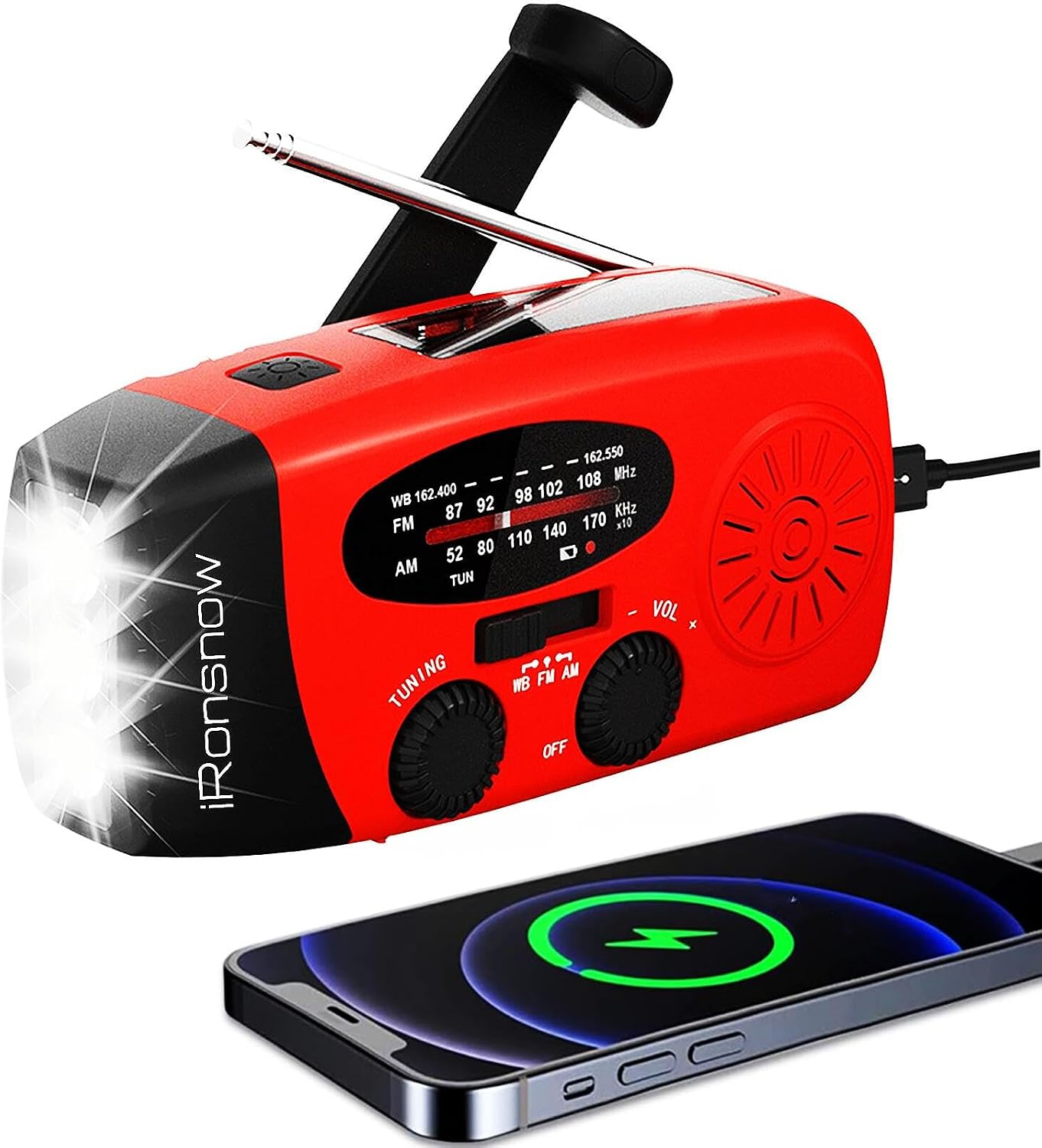 2000mAh Wind Up Solar Radio, Emergency Weather Radio,FM/AM Hand Crank Radio