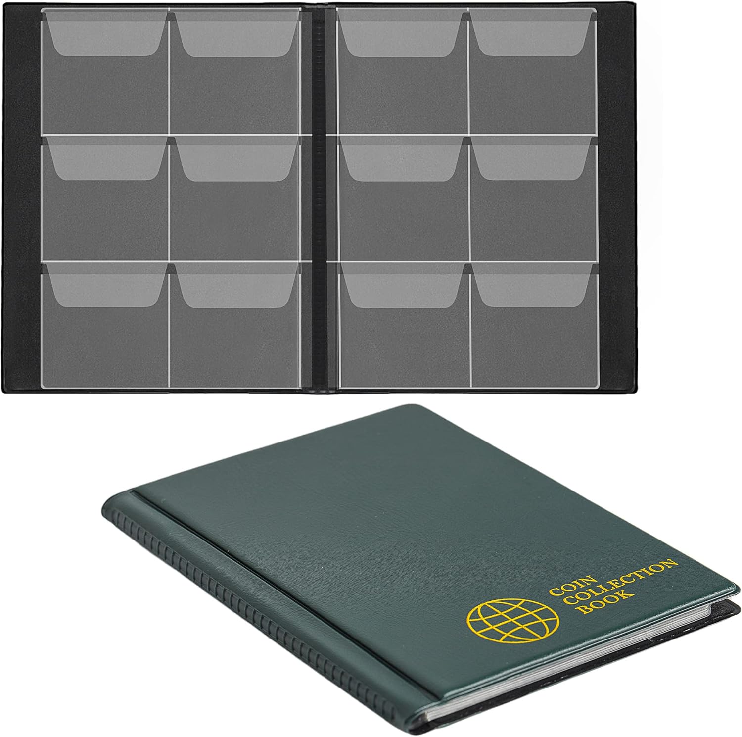 Uncle Paul Coin Collection Album 60 Pockets - 4.5x4.5cm/1.8x1.8 inch Coin Storage Holder Book Money Penny Pocket for Collectors Green CS0106GR