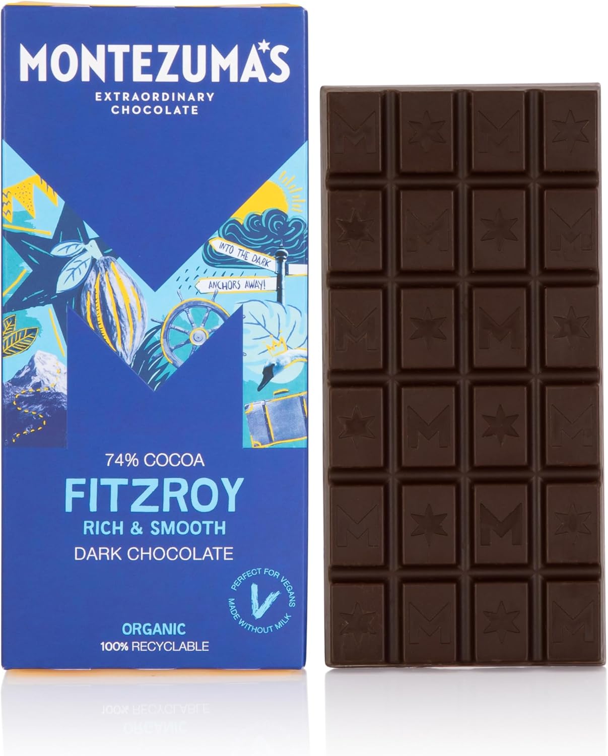 Montezuma's Fitzroy, 74% Cocoa, Dark Chocolate, Gluten Free, Naturally Vegan & Organic, 90g Bar