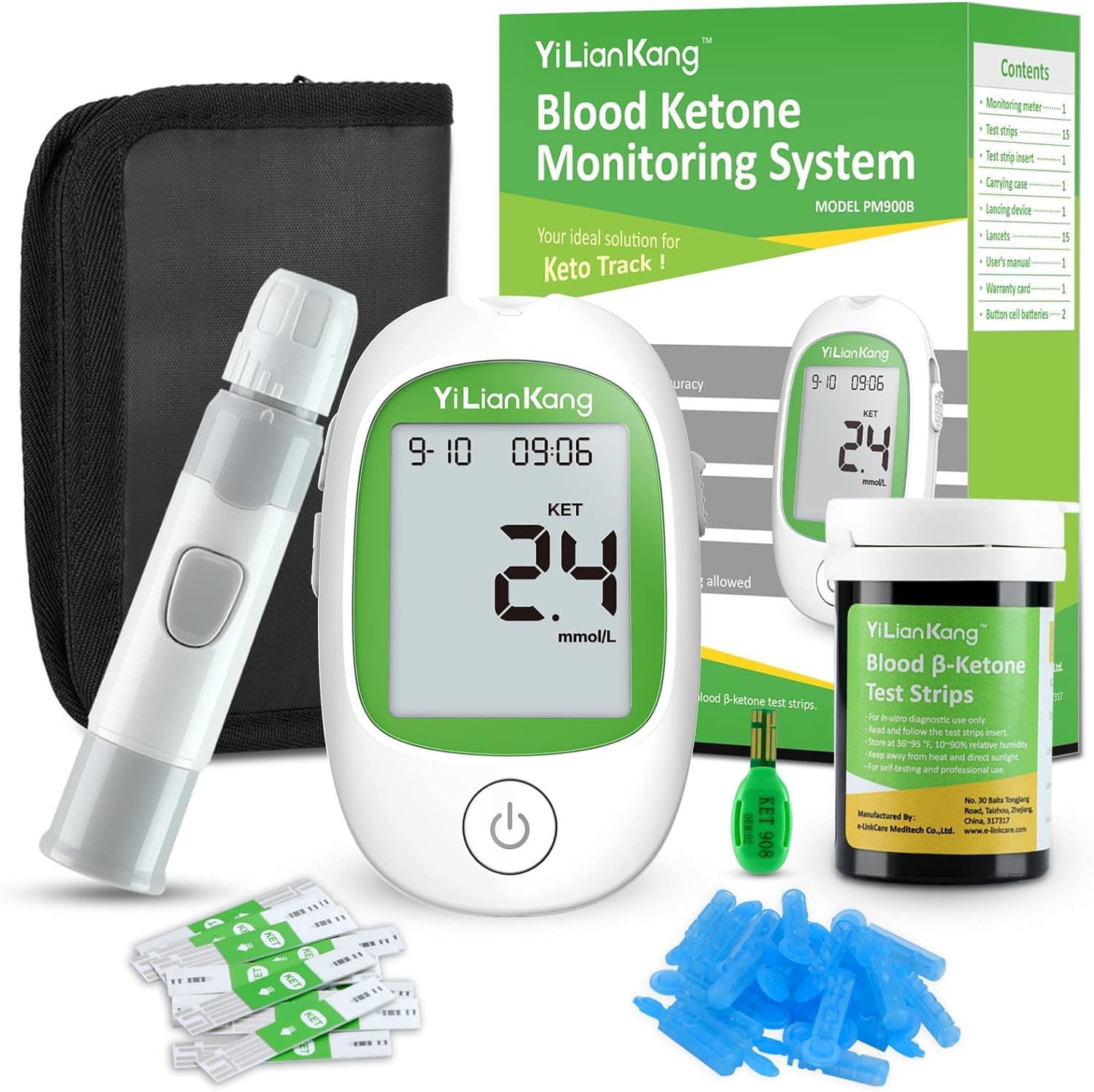 Blood Ketone Meter and 15 Blood Ketone Test Strips and 15 Lancets, Ketone Monitor Kit For Ketogenic Diet, Keto Test Check Ketosis, 5 Second Fast Get Results