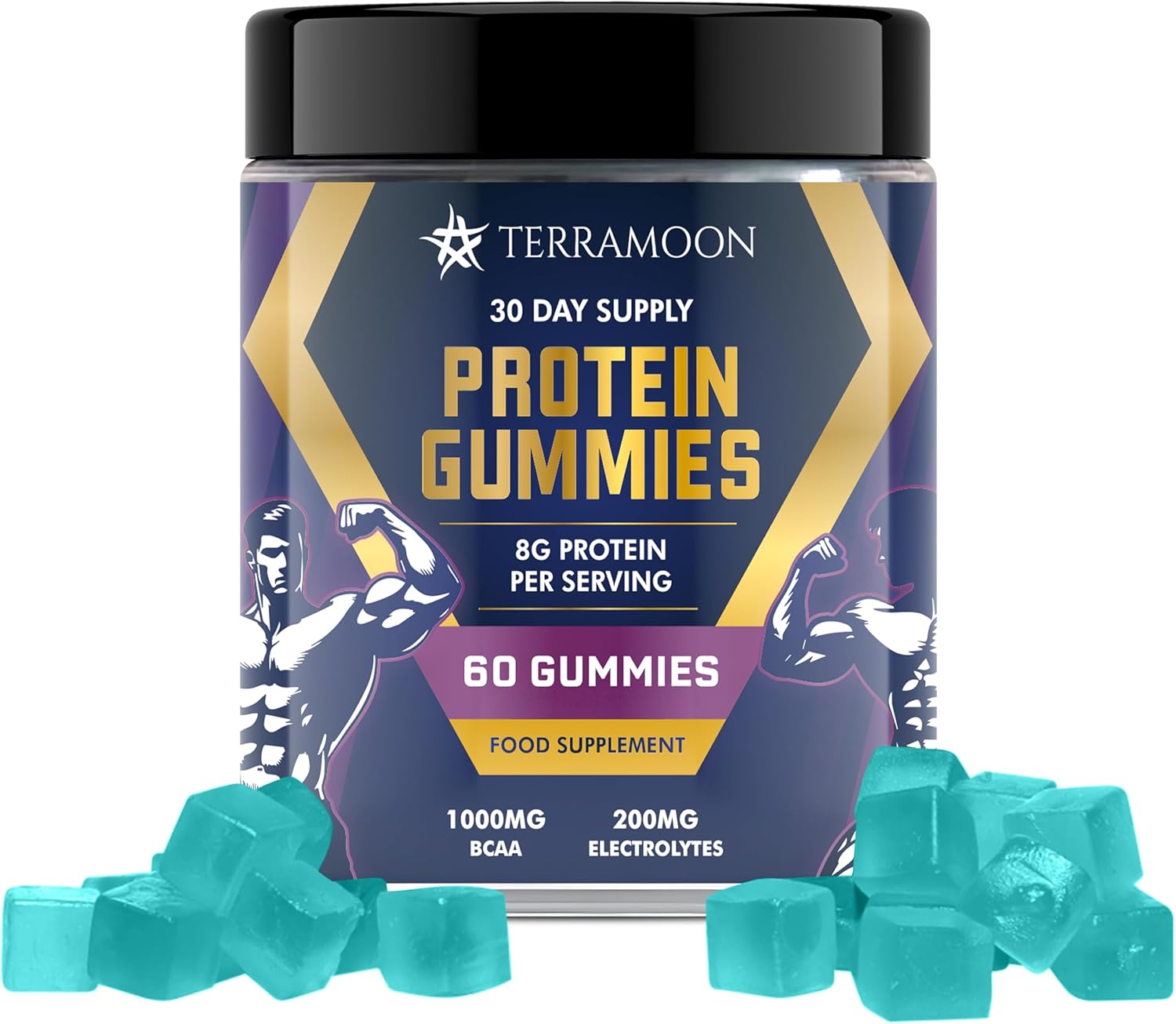 Protein Gummies, 8g Protein Per Serving, 60 Gummies, 30-Day Supply with BCAA and Electrolytes