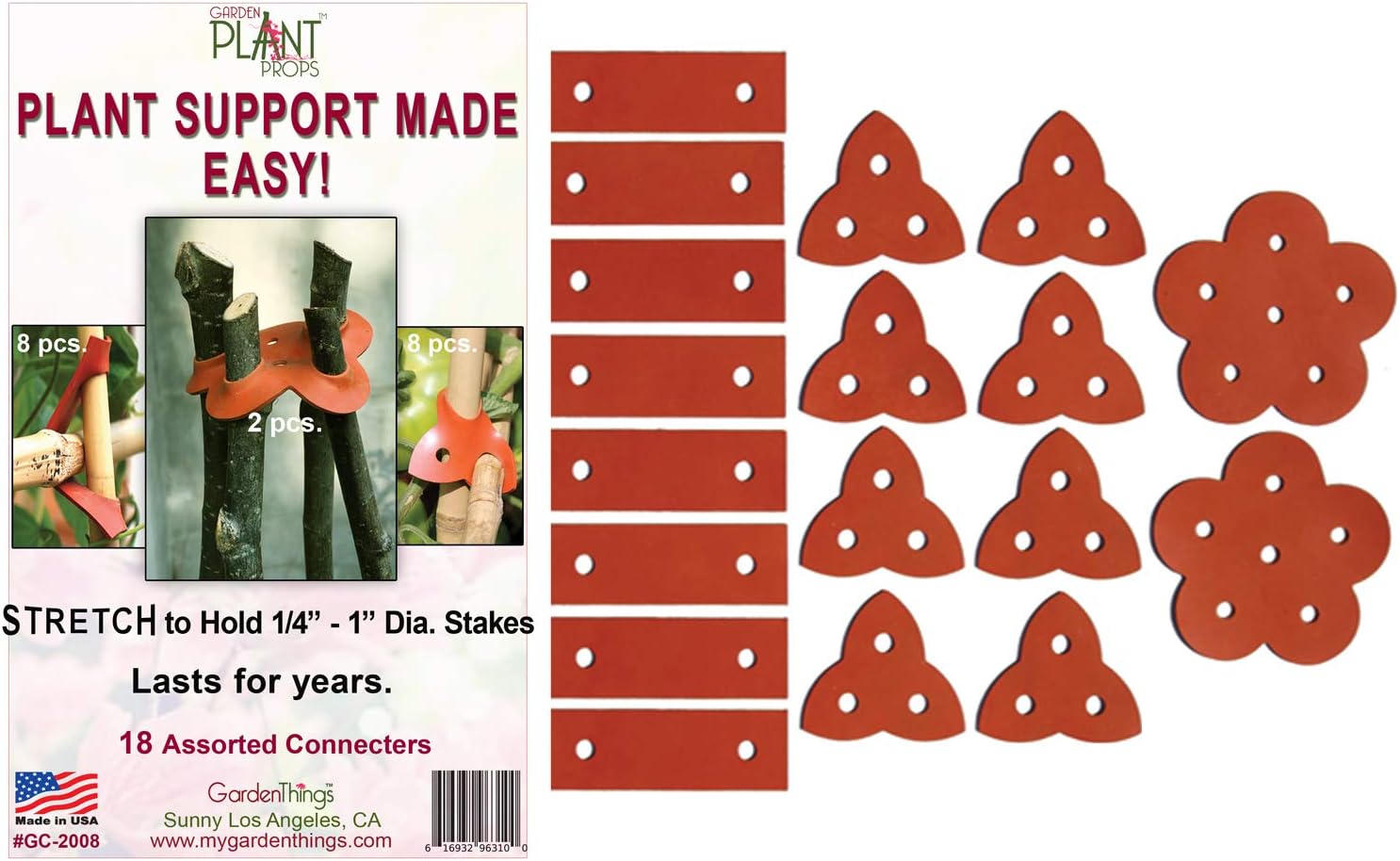 Garden Things Stretch Rubber Plant Stake Connecters, Assorted 18 pcs.