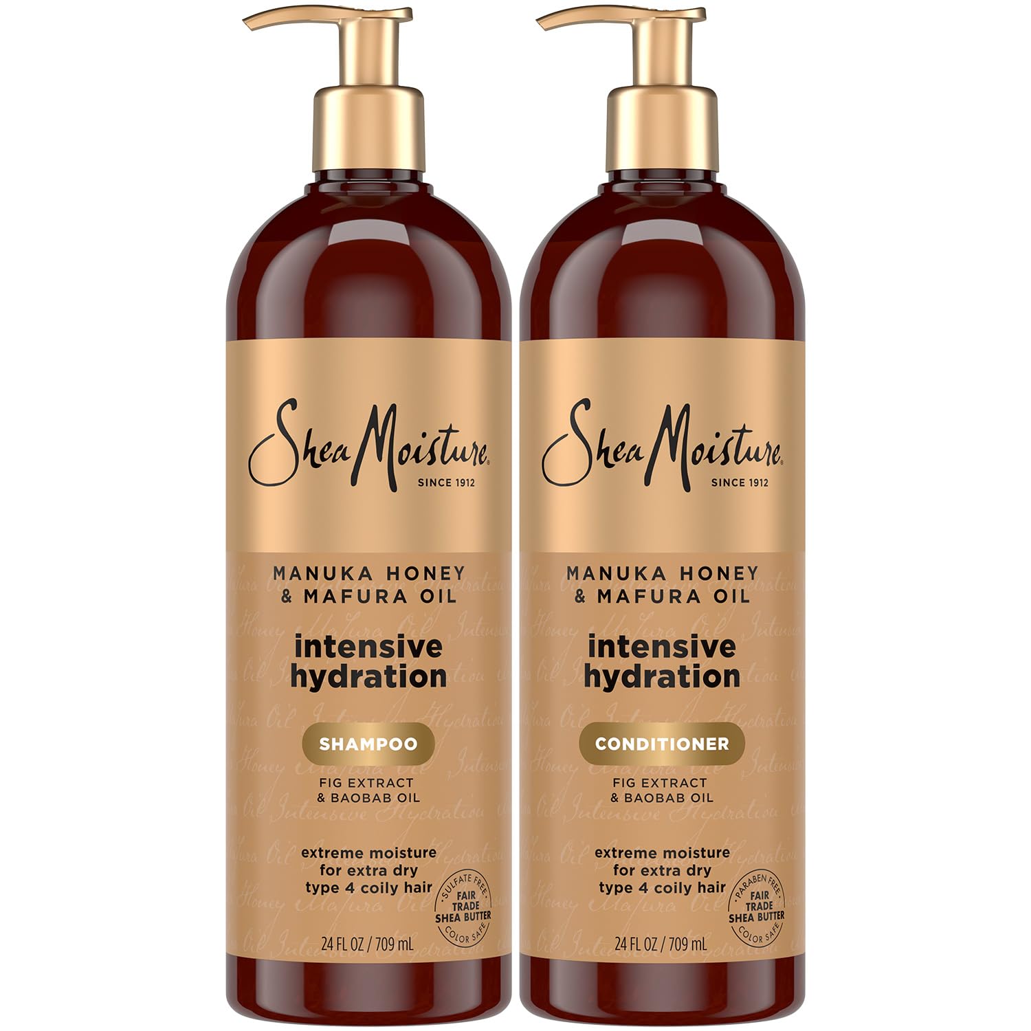 Shea Moisture Shampoo & Conditioner Set – Intensive Hydration Hair Care Formulas with Manuka Honey & Mafura Oil for Extra Dry, Damaged Hair, 24 Oz Ea