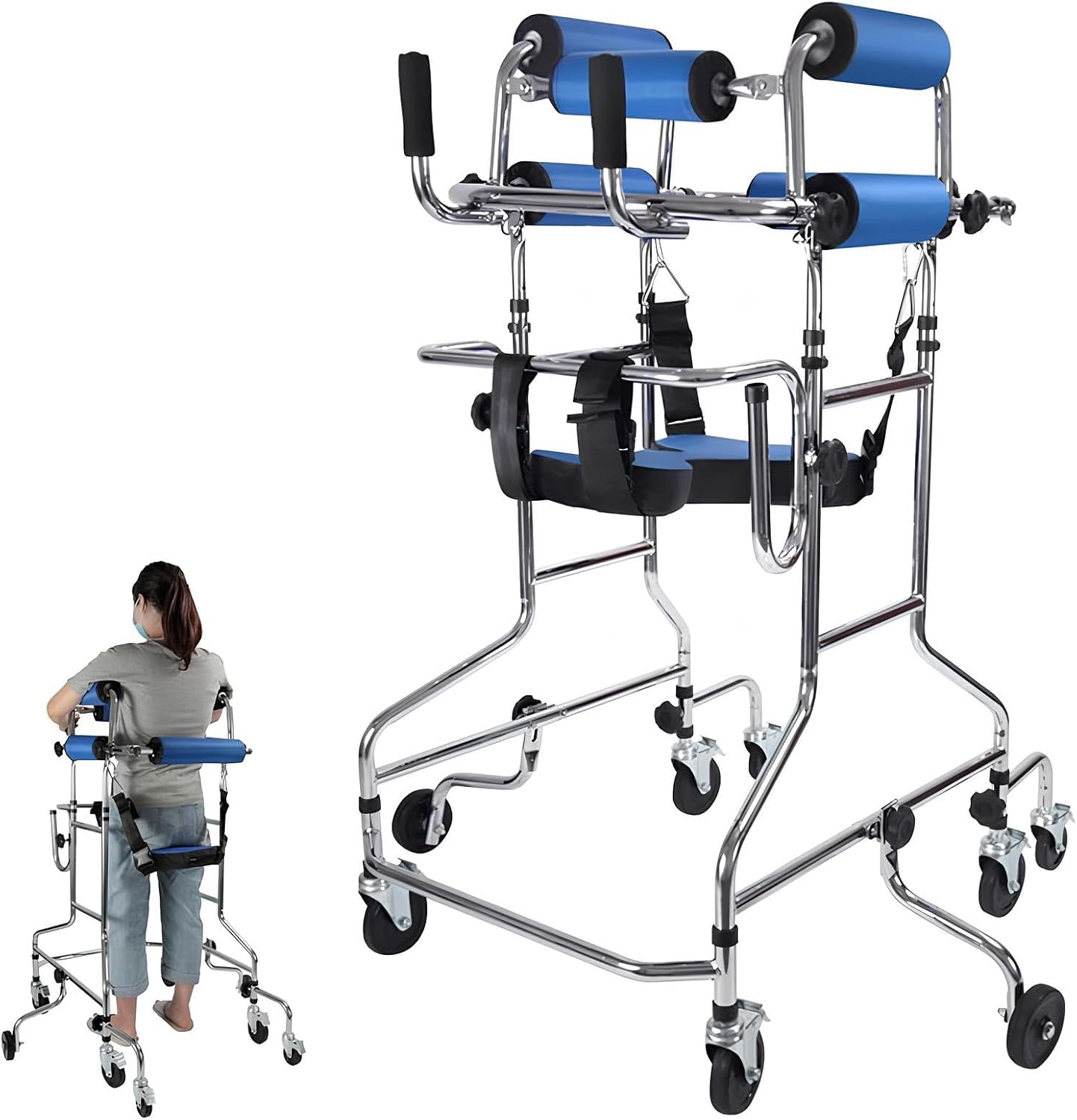 Foldable Standing Walker with Seat for Adult Mobility and Rehabilitation Support