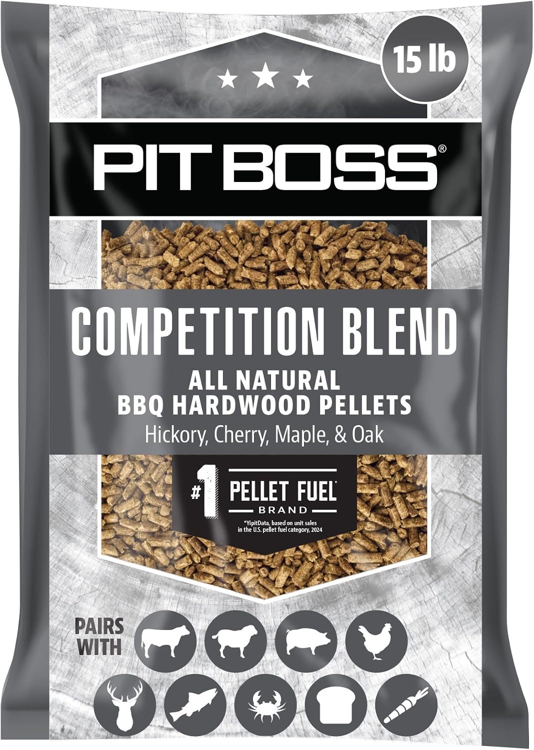 Pit Boss Competition Blend 100% All Natural Hardwood BBQ Pellets, 15 lb Bag