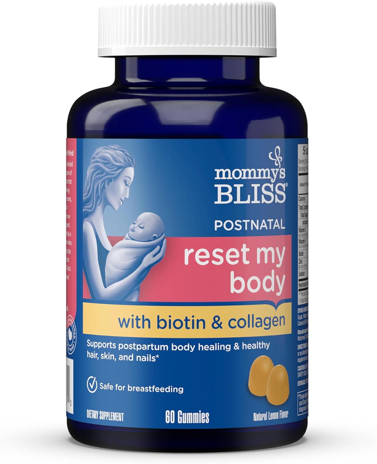 Mommy's Bliss Postnatal Support Reset My Body Gummies with Biotin & Collagen, Supports Postpartum Energy, Healing & Joint Health + Hair, Skin & Nails Health, Gluten Free, 60 Gummies (30 Servings)