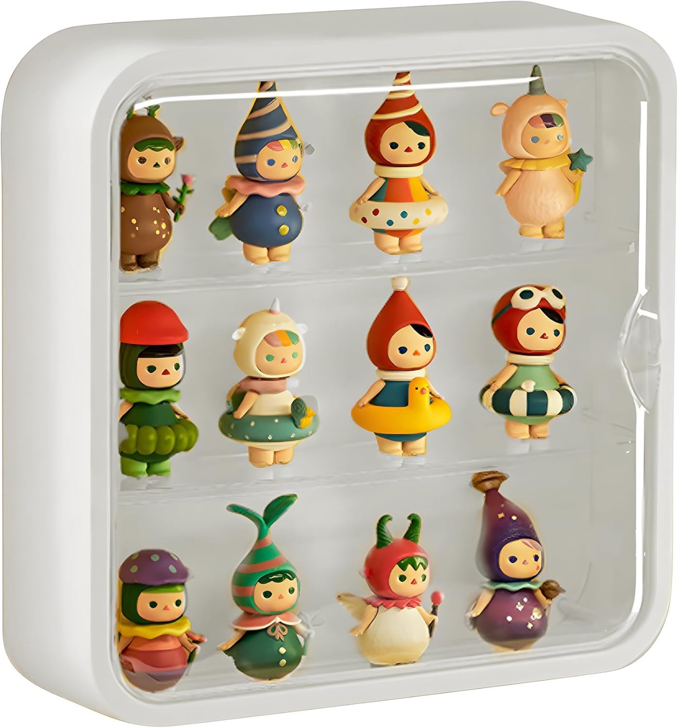 aleawol Clear Display Case for Figures, 3 Tiers Wall Mounted Doll Display Case with Magnetic Door, Blind Box Display Shelf Dust and Moisture Proof for Pop Mart Blind Box Collectibles Figure Toys