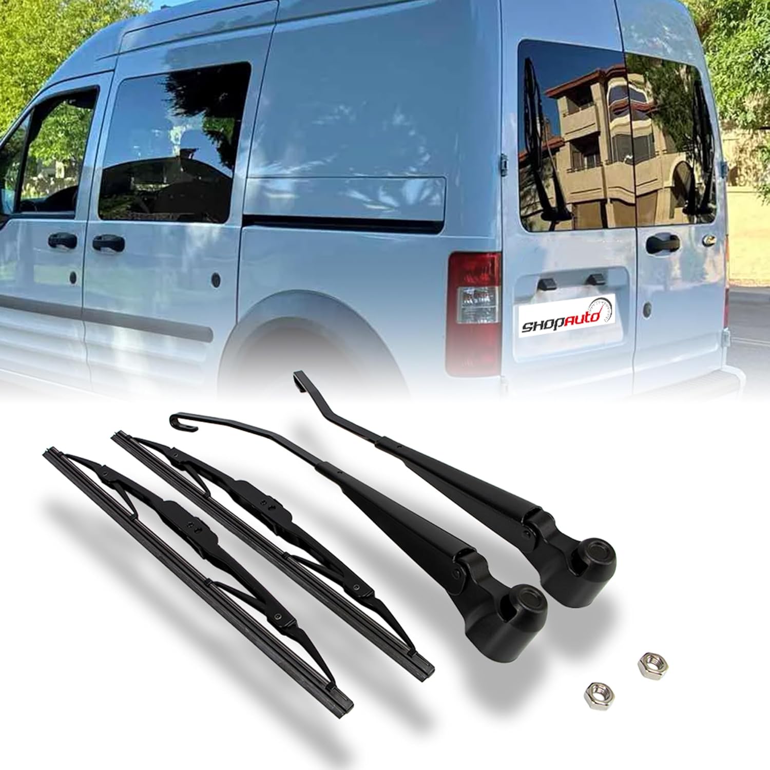 Rear Windshield Wiper Arm Blade Assembly Kit Compatible with 2010-2013 Ford Transit Connect Rear Window Wiper Replacement 2T1Z-17527-A, 2T1Z-17527-B, 2T1Z-17528-B