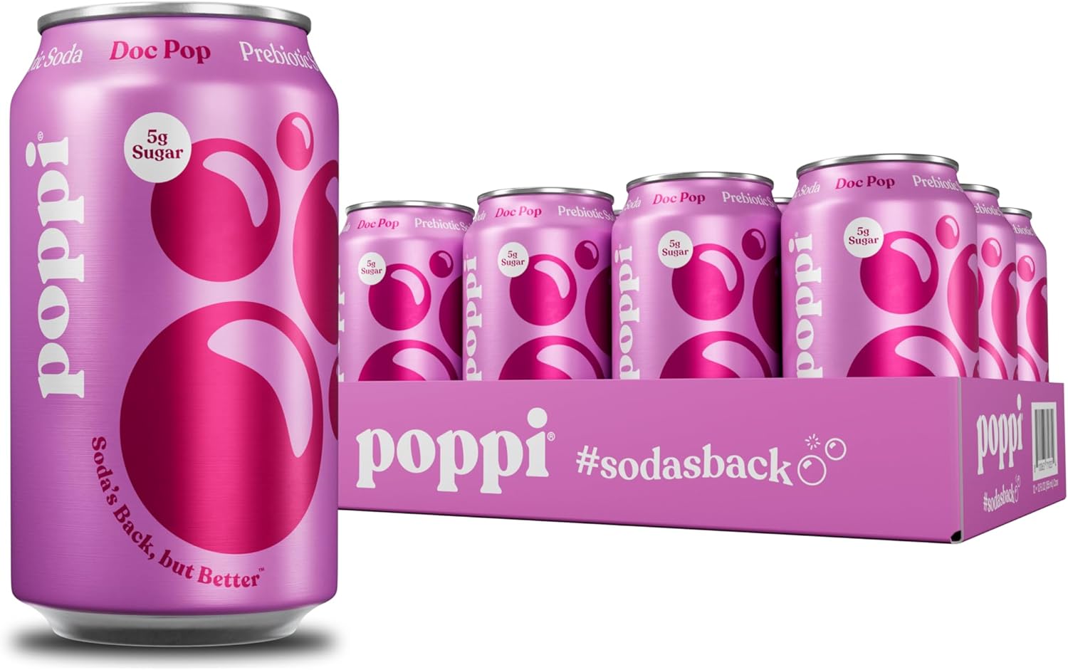 Poppi Sparkling Prebiotic Soda Beverage with Apple Cider Vinegar, Seltzer Water and Fruit Juice, Doc Pop Flavor, 12 Fl Oz, Pack of 12, Packaging May Vary