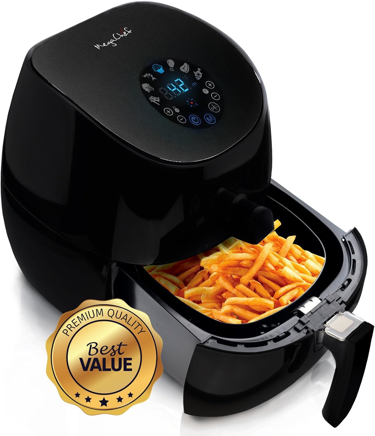 MegaChef 3.5 Quart Airfryer and Multicooker with 7 Pre-Programmed Settings in Sleek Black