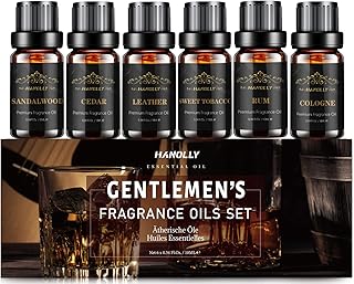 Essential Oils Set, Men Scents Fragrance Oil Aromatherapy Essential Oils Kit for Diffuser (6x10ML) - Sandalwood, Cedar, Leather, Sweet Tobacco, Rum, Cologne Aromatherapy Oils for Men