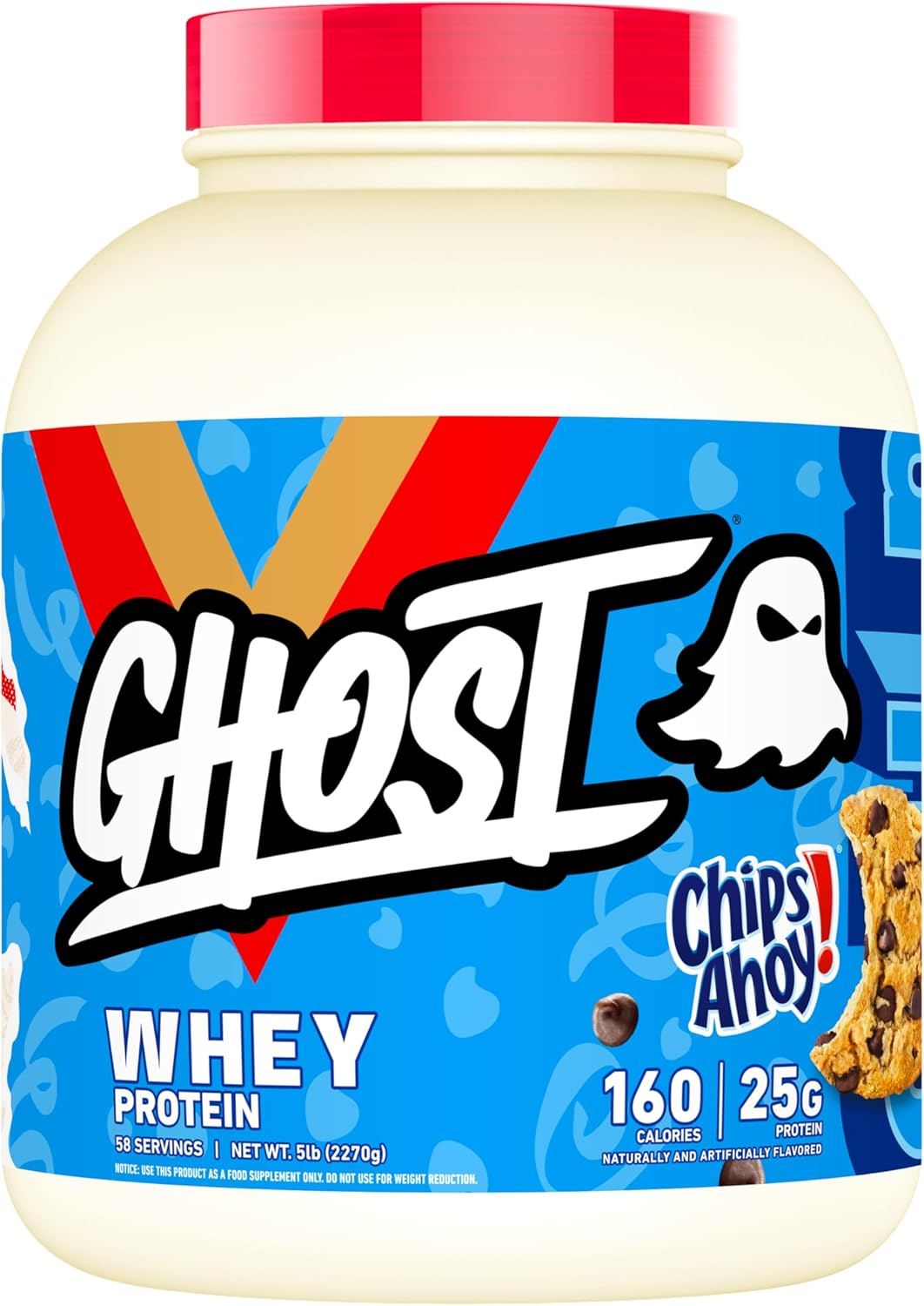 GHOST Whey Protein Powder, Chips Ahoy - 5LB Tub, 25G of Protein - Chocolate Chip Cookie Flavored Isolate, Concentrate & Hydrolyzed Whey Protein Blend