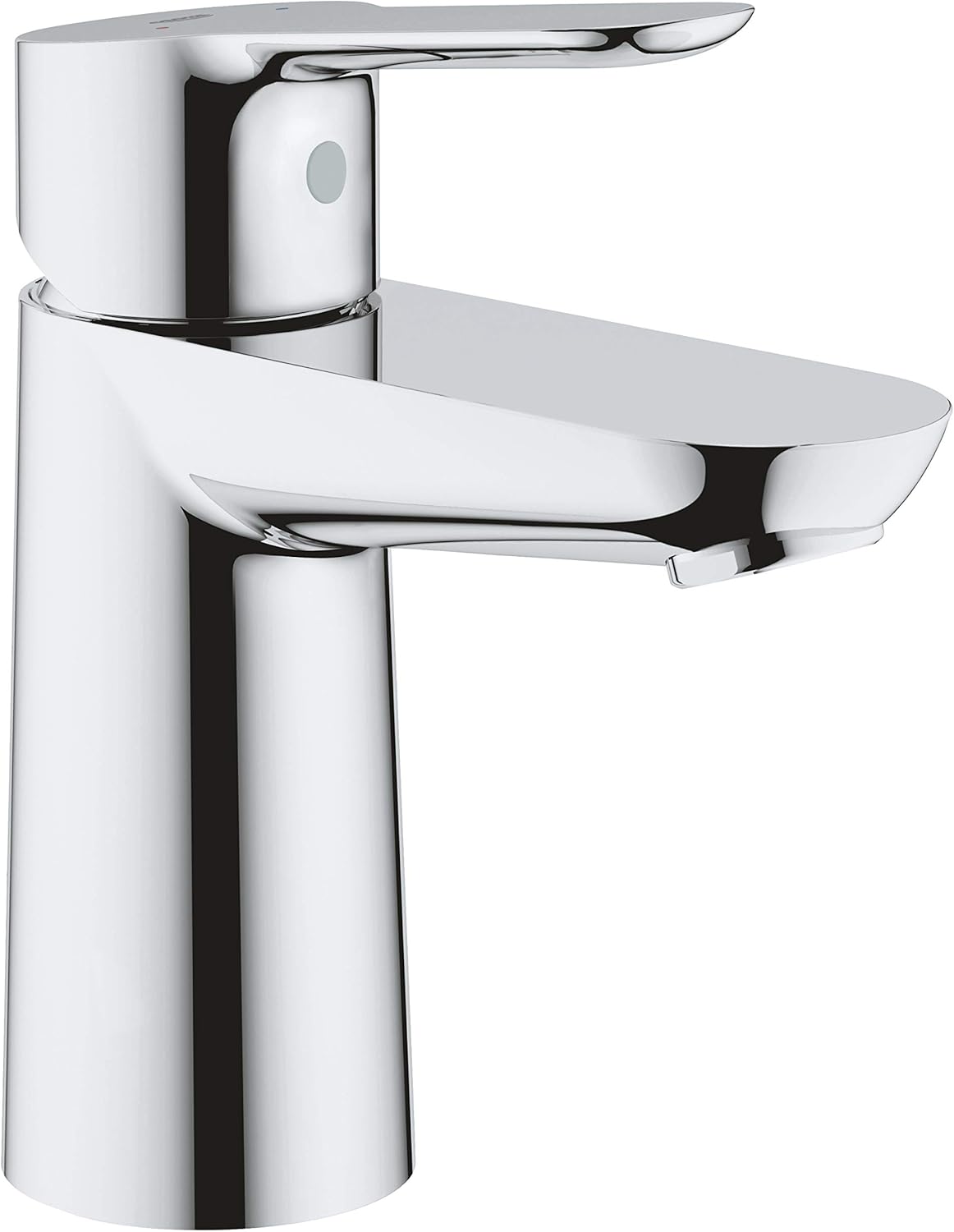 GROHE BauEdge - Smooth Body Single-Lever Basin Mixer Tap (1-Hole Installation, Metal Lever, 28mm Ceramic Cartridge, Water Saving Technology, No Waste Set, Tails 3/8 inch), Size 144mm, Chrome, 23330000