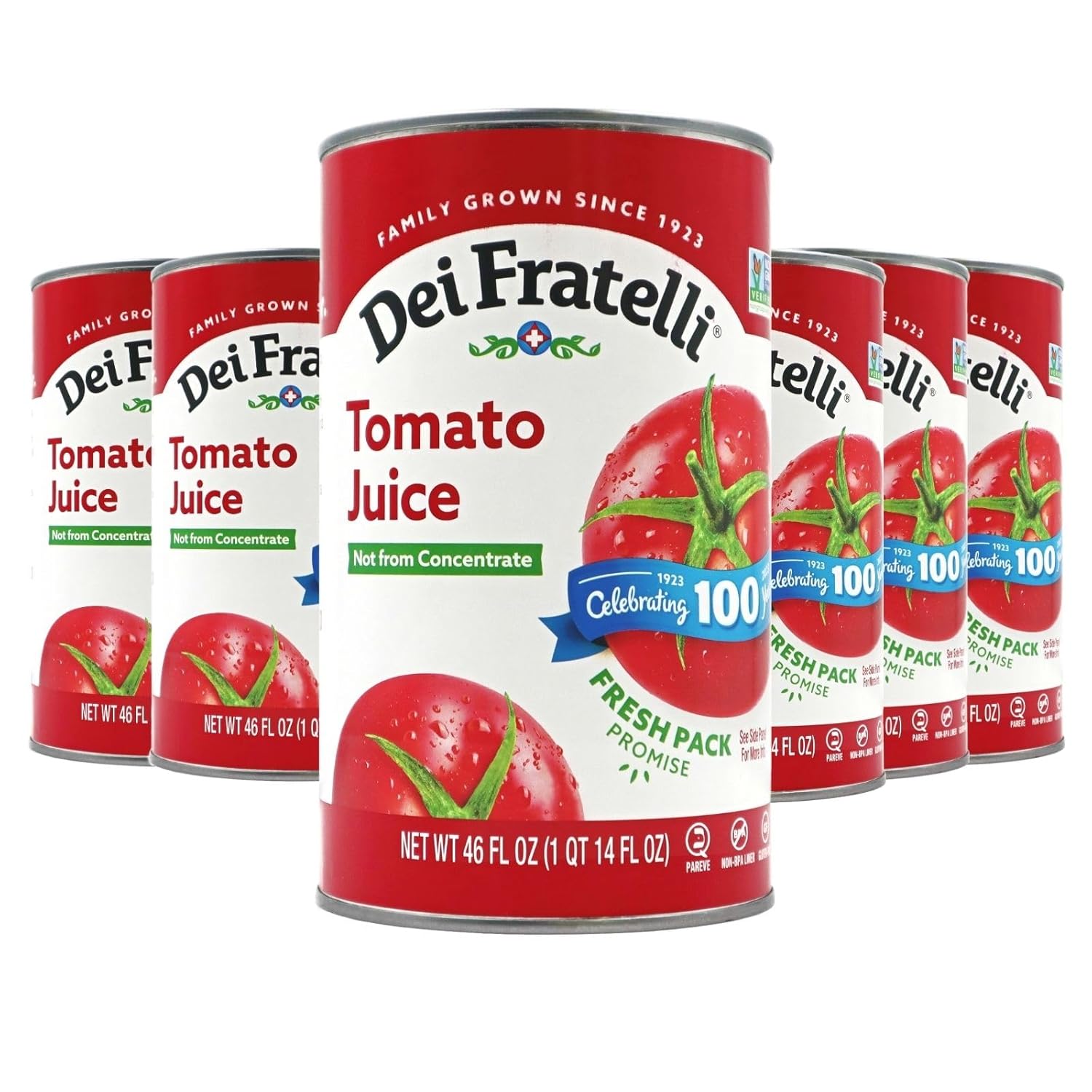Dei Fratelli Tomato Juice, Vine Ripened Not from Concentrate, 46oz (6 pack)