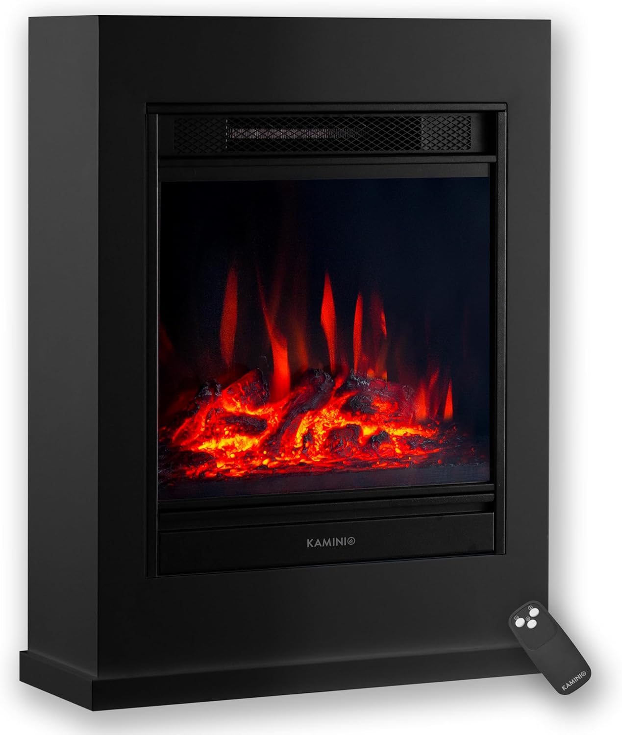 Kalle Electric Fireplace - Freestanding Fireplace with Heater, 3D Flame Effect, Remote Control (Black)