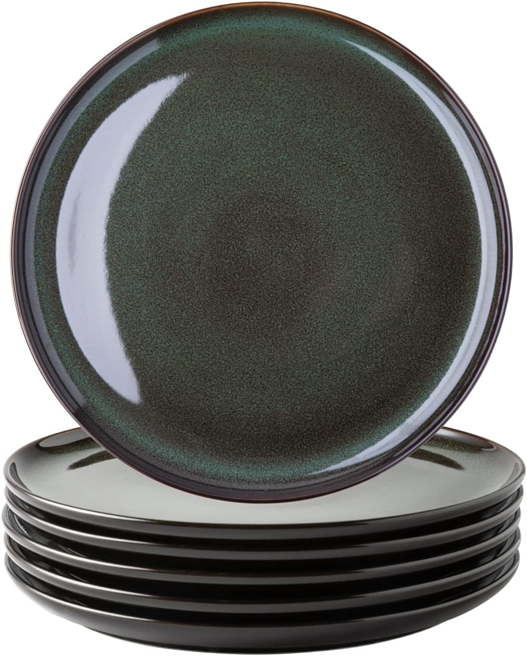 LERATIO Ceramic Dinner Plates Set of 6, 10.5 Inch Reactive Glaze Porcelain Plates, Modern Shape Dinnerware Dishes Set for Kitchen,Microwave&Dishwasher&Oven Safe, Scratch Resistant-Green
