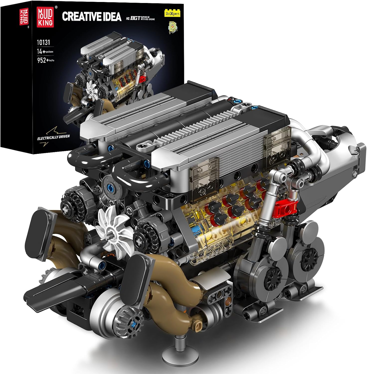 Mould King 10131 W16 Engine Building Blocks Sets, V8 Engine Model kit that Run, Build Your Own STEM Model Engine, 16-Cylinder Car Engine Building Engineering Toys(952+PCS)