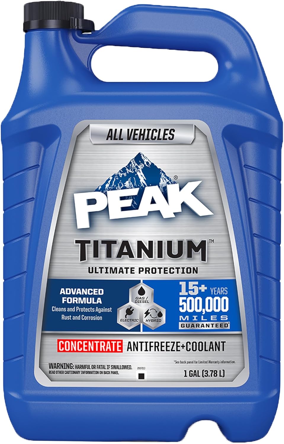 PEAK Titanium Concentrate Prediluted Antifreeze and Coolant for All Engine Cooling Systems, Long-Lasting Yellow Engine Coolant/Antifreeze for Lifetime Engine Protection in All Vehicles, 1 Gal.