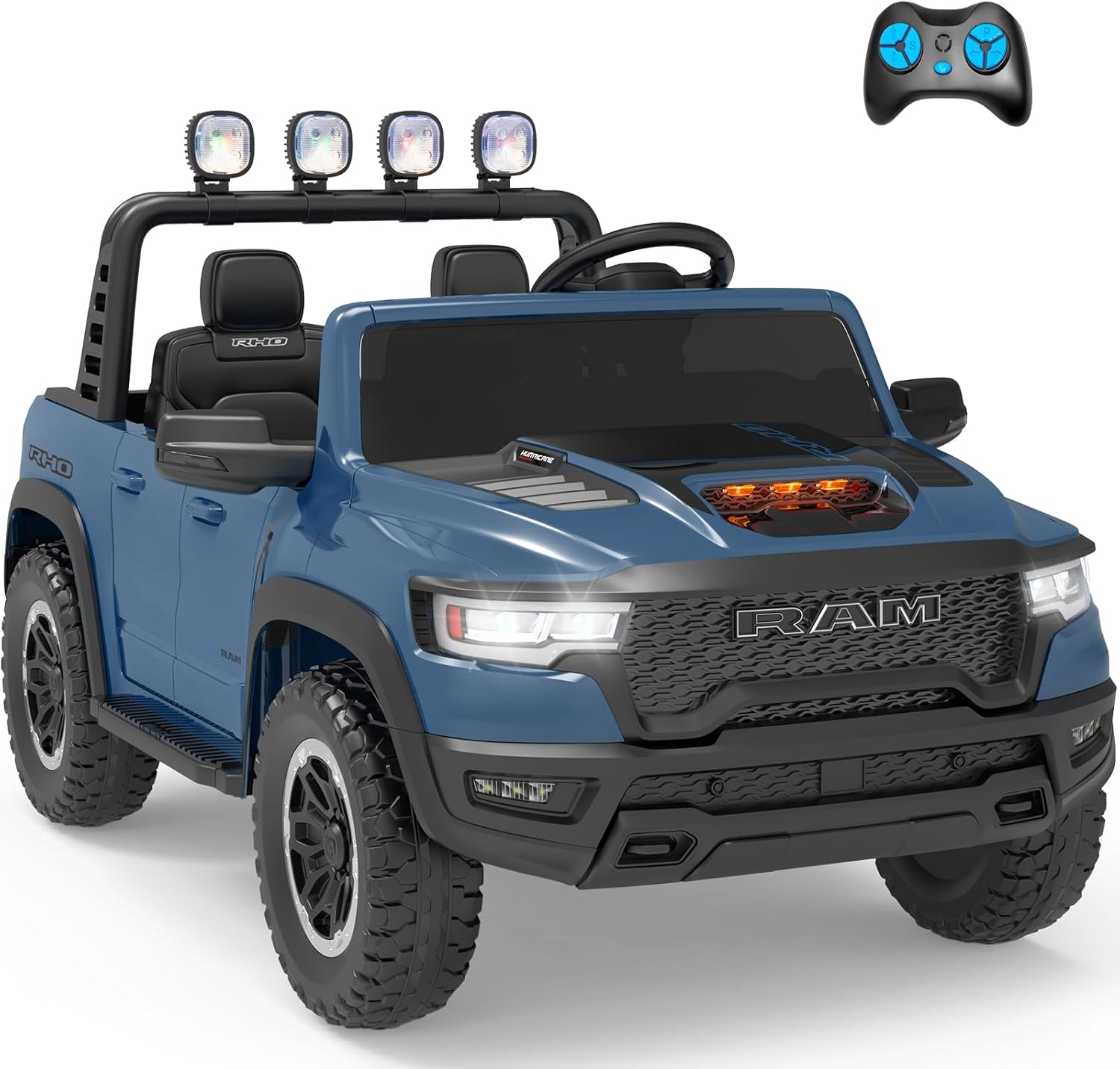 Electric Car for Kids, Licensed Ram 1500 RHO, 24V Ride on Toys for Big Kids, Battery Powered with Parent Remote Control, LED Light/Music/MP3, Back Storage, Blue