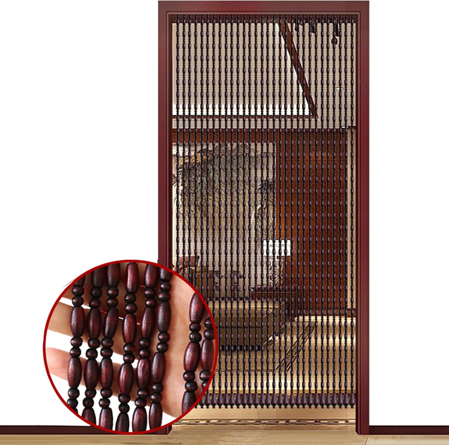 FENGSHOUU Natural Wooden Beaded Curtains for Doorways,Closet Door String Bead Curtain for Room Dividers Entrance Decoration Handmade,Retro Style,with Accessories,Custom (30 strands-60x100cm)