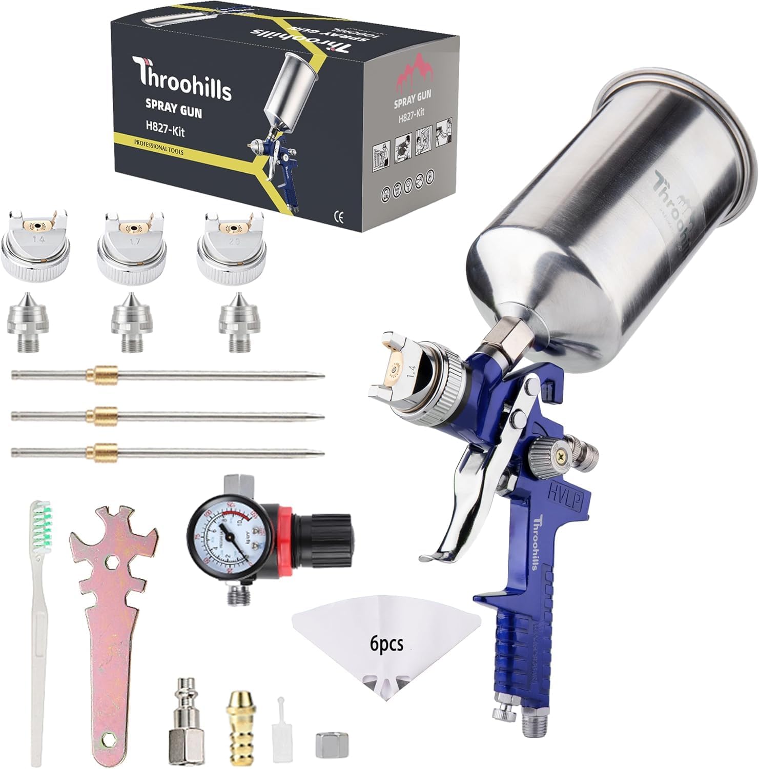 Professional HVLP Spray Gun Kit, Automotive Paint Spray Paint Gun(1.4/1.7/2.0mm) and 33oz Aluminum Cup for Auto Paint Touch-Up