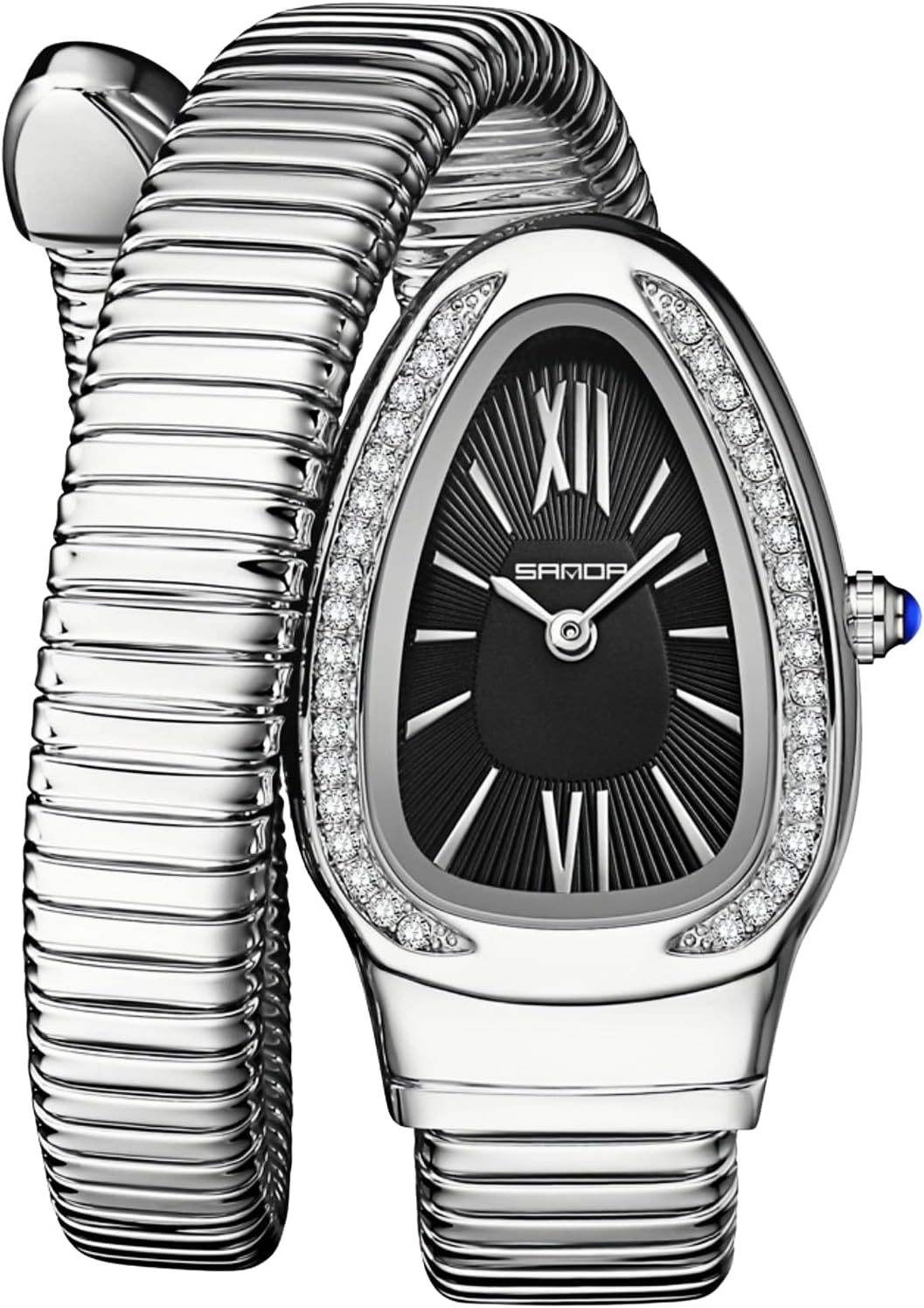 Gosasa Stylish Women's Snake Shape Bangle Watch Unique Design Snake Coil Elegant Dress Diamond Bracelet Ladies Quartz Wristwatch with Roman Numerals Dial