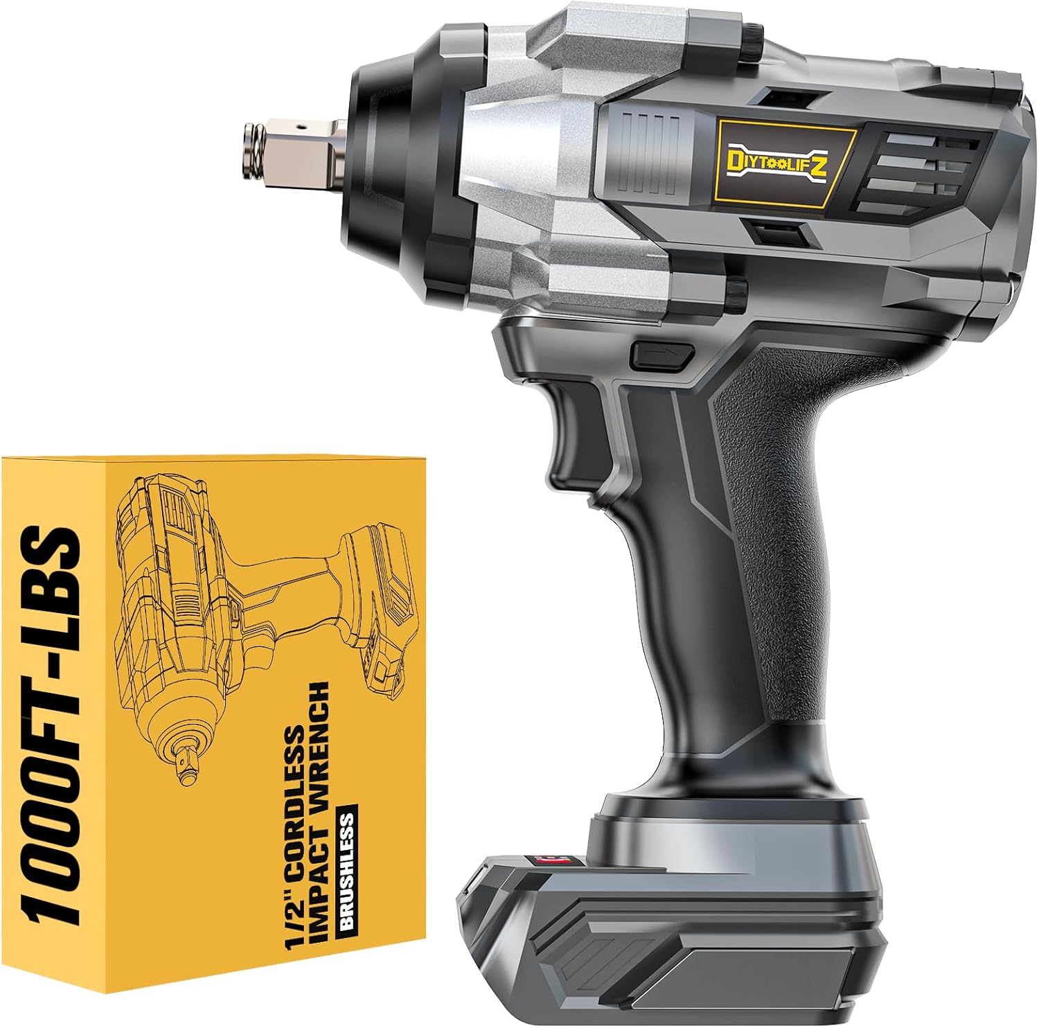 Cordless Impact Wrench 1/2 inch Compatible with DeWalt 20v Battery, 1000Ft-lbs(1360N.m) High Torque Impact Driver with 4-Modes, LED Work Light, Brushless Electric Impact Gun Car/Truck/Mower(Bare Tool)