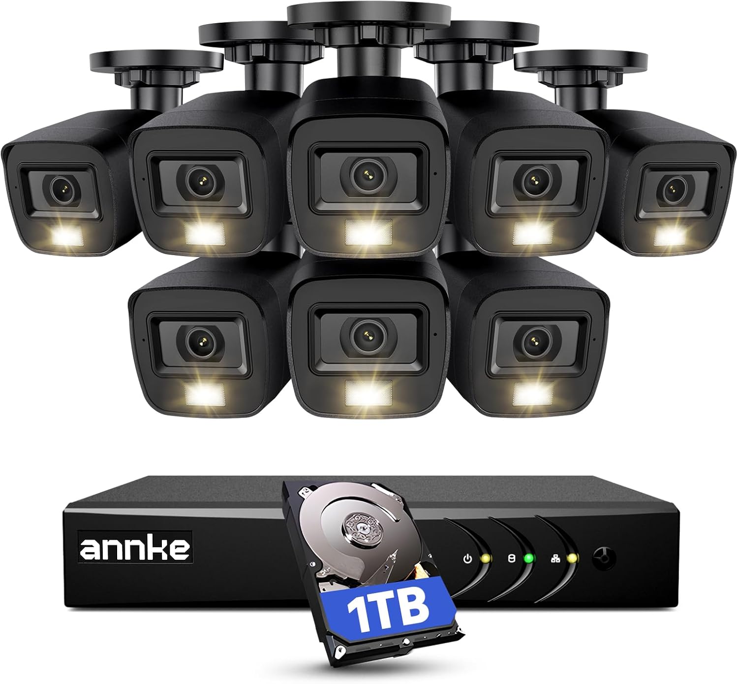 ANNKE 3K Lite Security Camera System Outdoor with AI Human/Vehicle Detection, 8CH H.265+ DVR and 8 x 1920TVL 2MP IP67 Home CCTV Cameras with Smart Dual Light, Color Night Vision, 1TB Hard Drive - E200