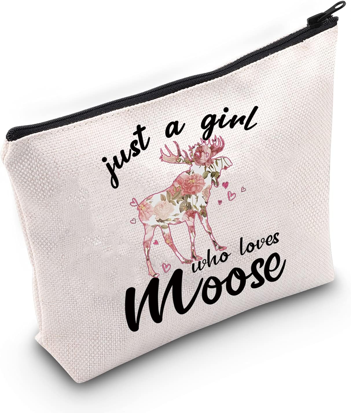 LEVLO Funny Moose Cosmetic Make up Bag Animal Lover Gift Just A Girl Who Loves Moose Makeup Zipper Pouch Bag Moose Lover Gift (Who Loves Moose)