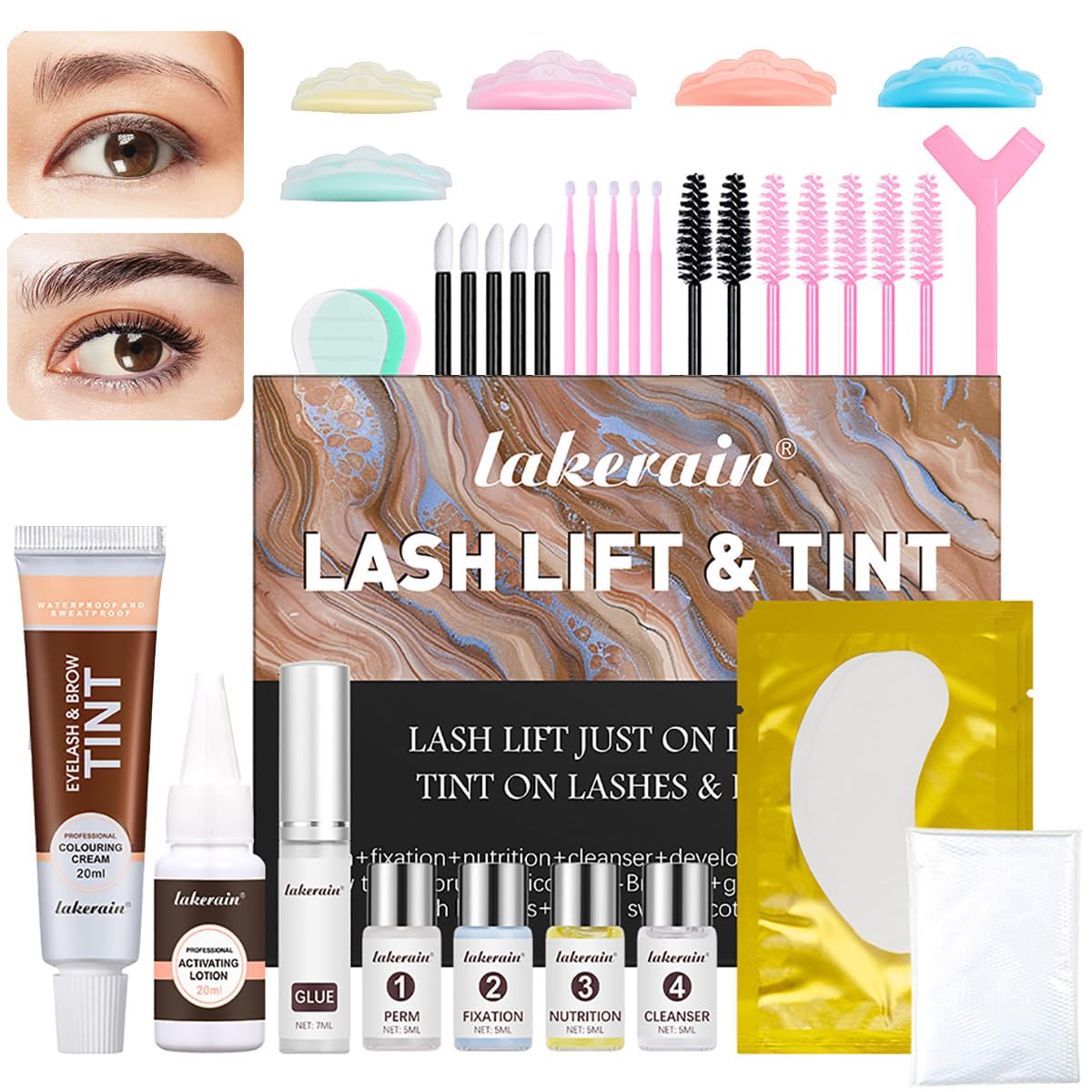 EyeLash Lift Kit, Lash Perm Kit, Black Color Natural Curl Eyelash Perm Dye Set for Home Salon, Long Lasting Setting, Easy to Use for Beginner (#1)