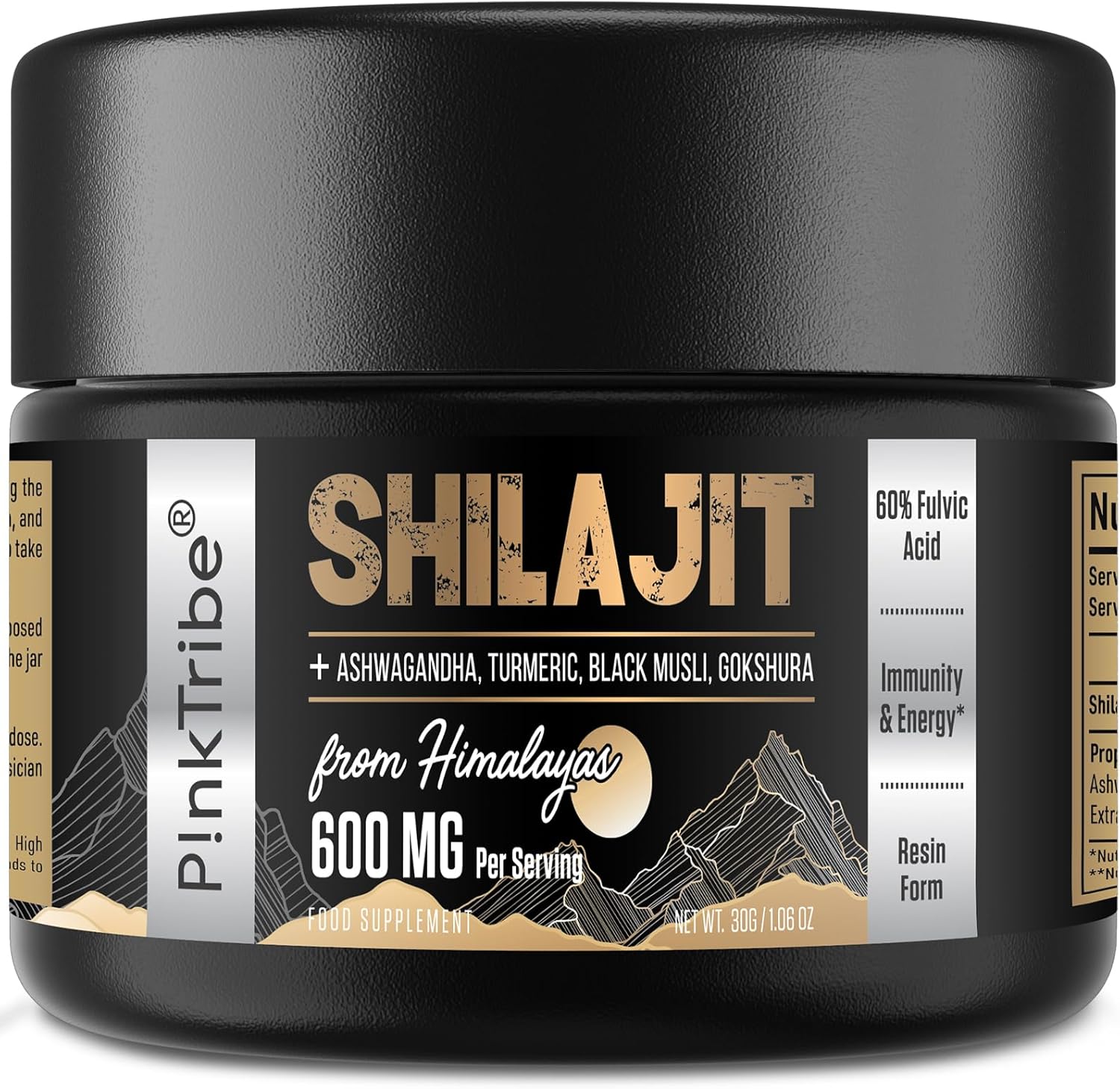 Shilajit Resin Gold Standard Shilajit - 600mg Himalayan Shilajit Blend with Ayurvedic Herbal Extracts, High Levels of Fulvic Acid, Supports Energy and Performance, 30g (Pack of 1)