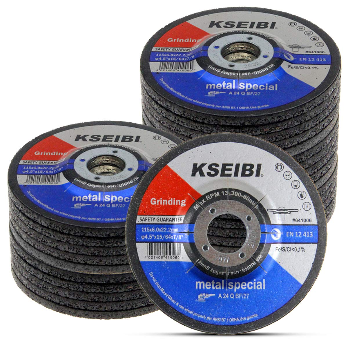 KSEIBI 641006 4-1/2-Inch by 1/4-Inch Metal Stainless Steel INOX Grinding Disc Depressed Center Grind Wheel, 7/8-Inch Arbor, 10-Pack (25)