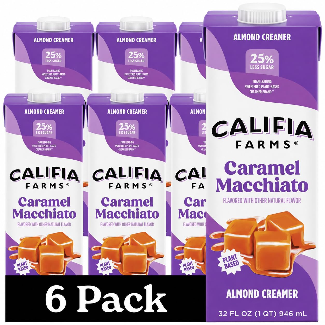 Califia Farms - Caramel Macchiato Almond Milk Coffee Creamer, 32 Fl Oz (Pack of 6), Shelf Stable, Dairy Free, Plant Based, Vegan, Gluten Free, Non GMO, Almond Creamer