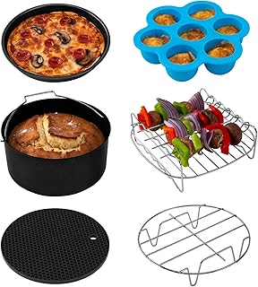 COSORI Air Fryer Accessories, Set of 6 Perfect for Most 5.0 Qt and Larger Ovens, Cake & Pizza Pan, Metal Holder, Rack & Skewers, etc, BPA Free, Nonstick, Dishwasher Safe, 5.8 QT, Black